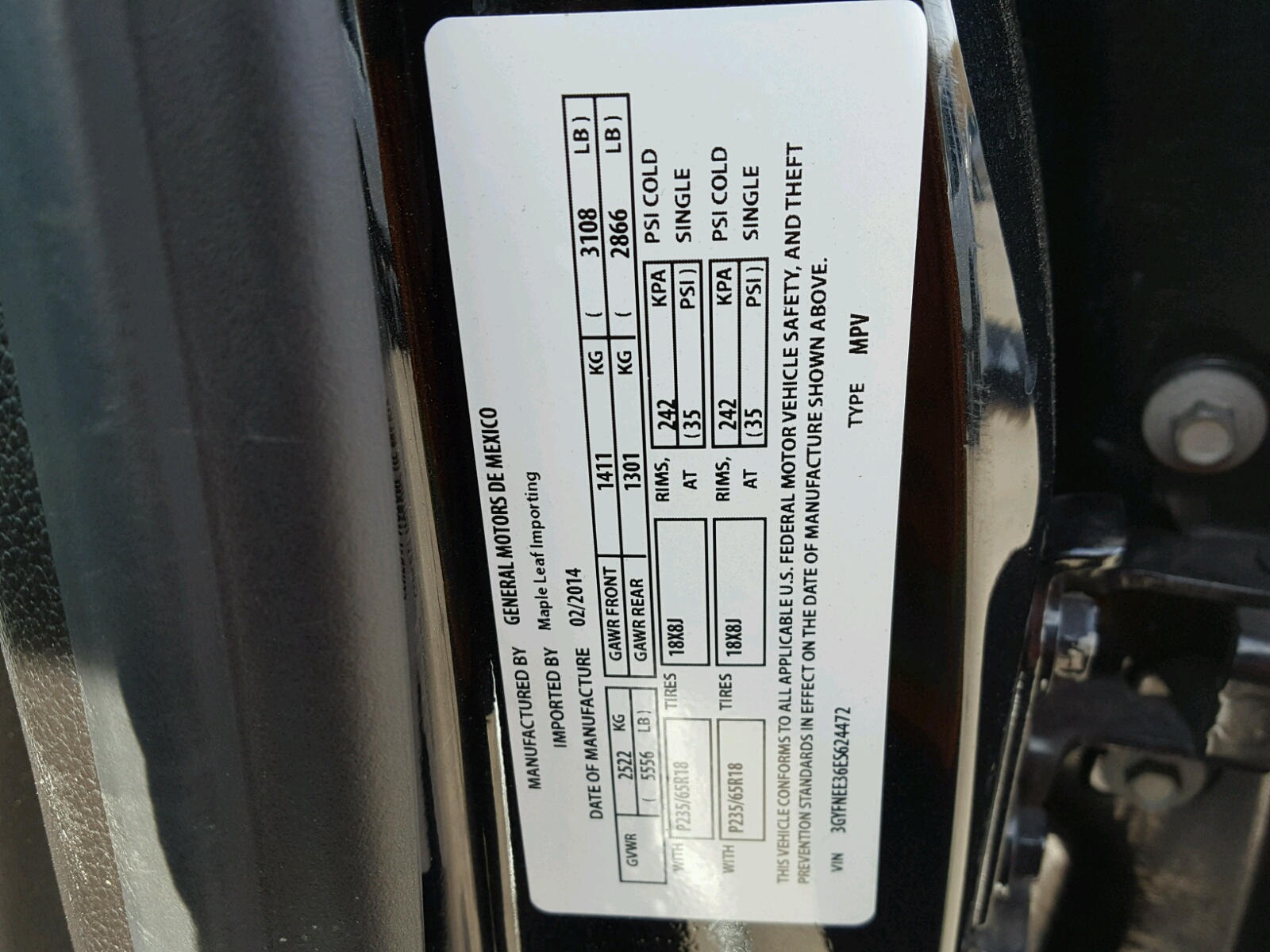 Photo 10 from auction – 2014 CADILLAC SRX LUXURY with VIN 3GYFNEE36ES624472