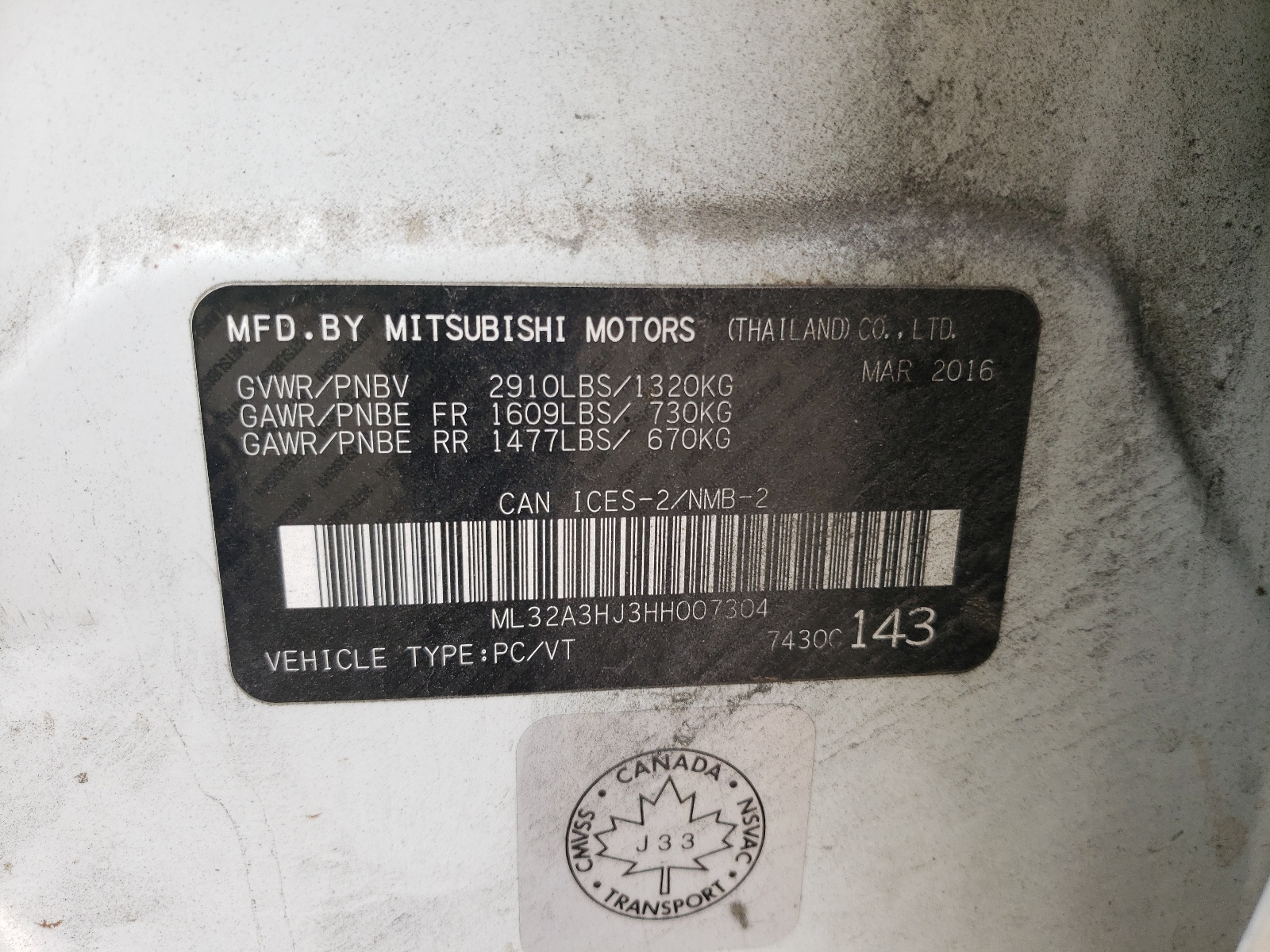 Photo 10 from auction – 2017 MITSUBISHI MIRAGE ES with VIN ML32A3HJ3HH007304
