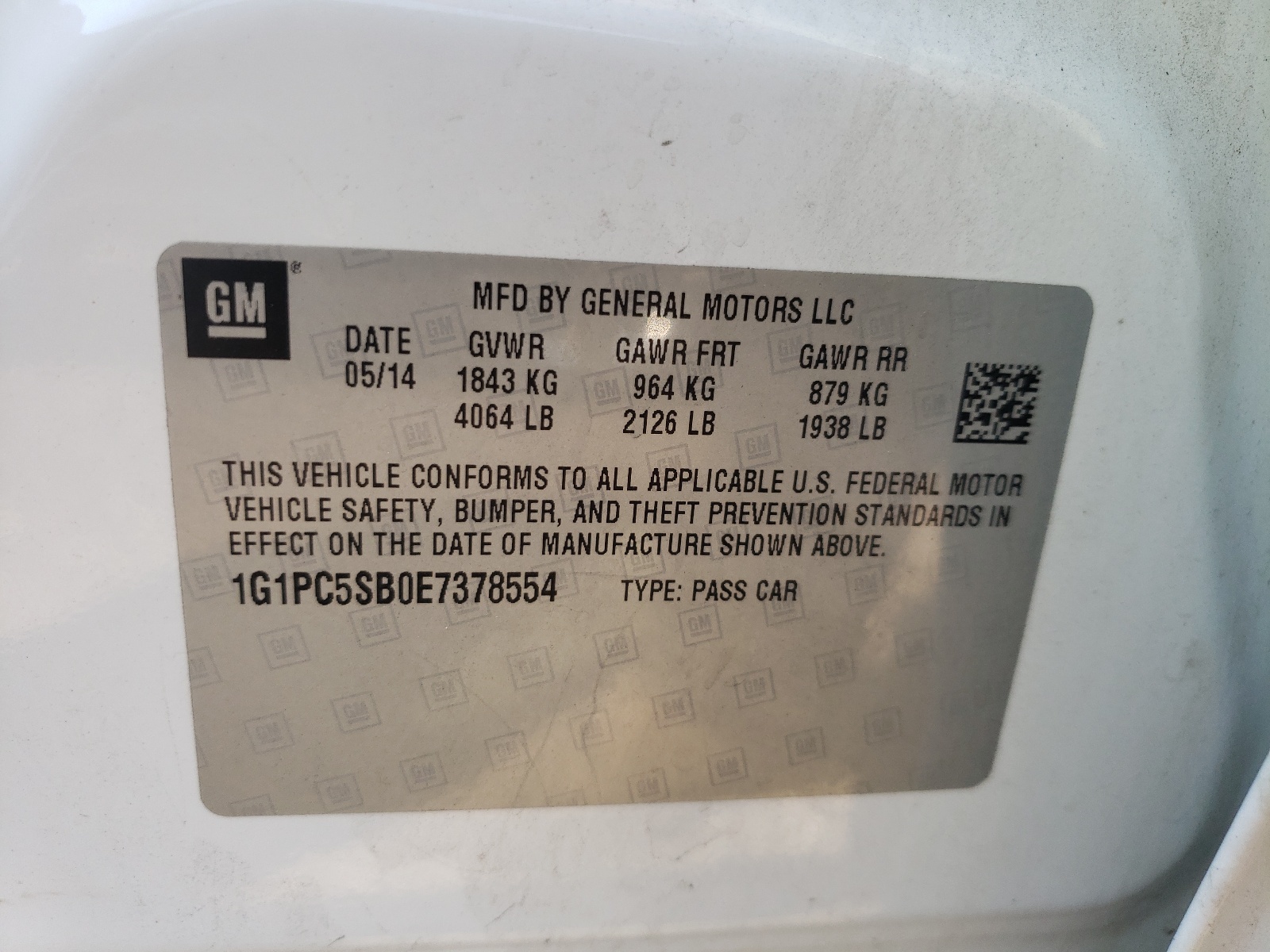 Photo 10 from auction – 2014 CHEVROLET CRUZE LT with VIN 1G1PC5SB0E7378554