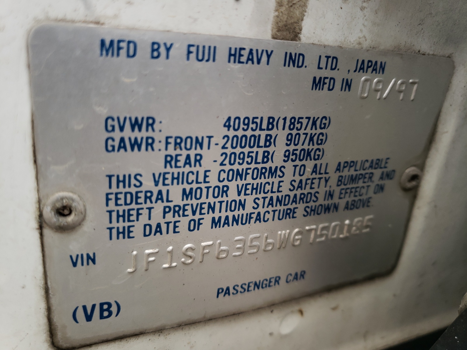 Photo 10 from auction – 1998 SUBARU FORESTER L with VIN JF1SF6356WG750185