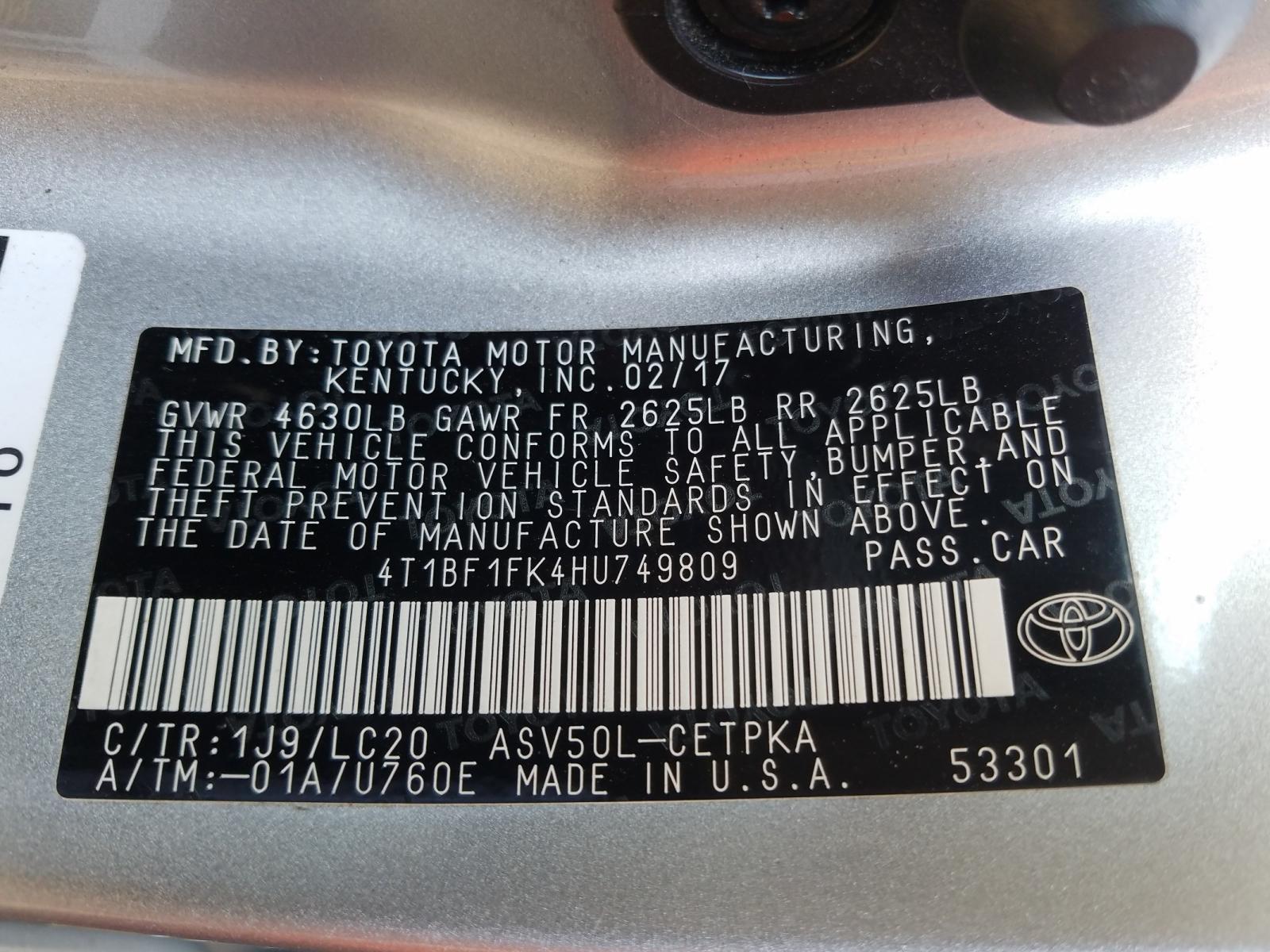 Photo 10 from auction – 2017 TOYOTA CAMRY LE with VIN 4T1BF1FK4HU749809