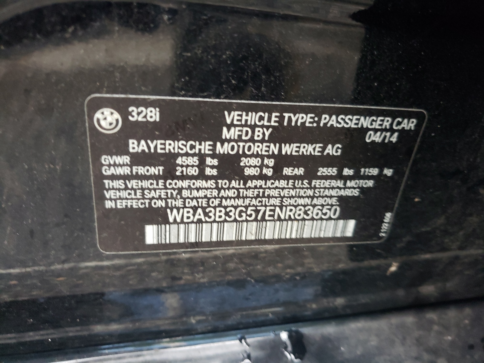 Photo 10 from auction – 2014 BMW 328 XI with VIN WBA3B3G57ENR83650