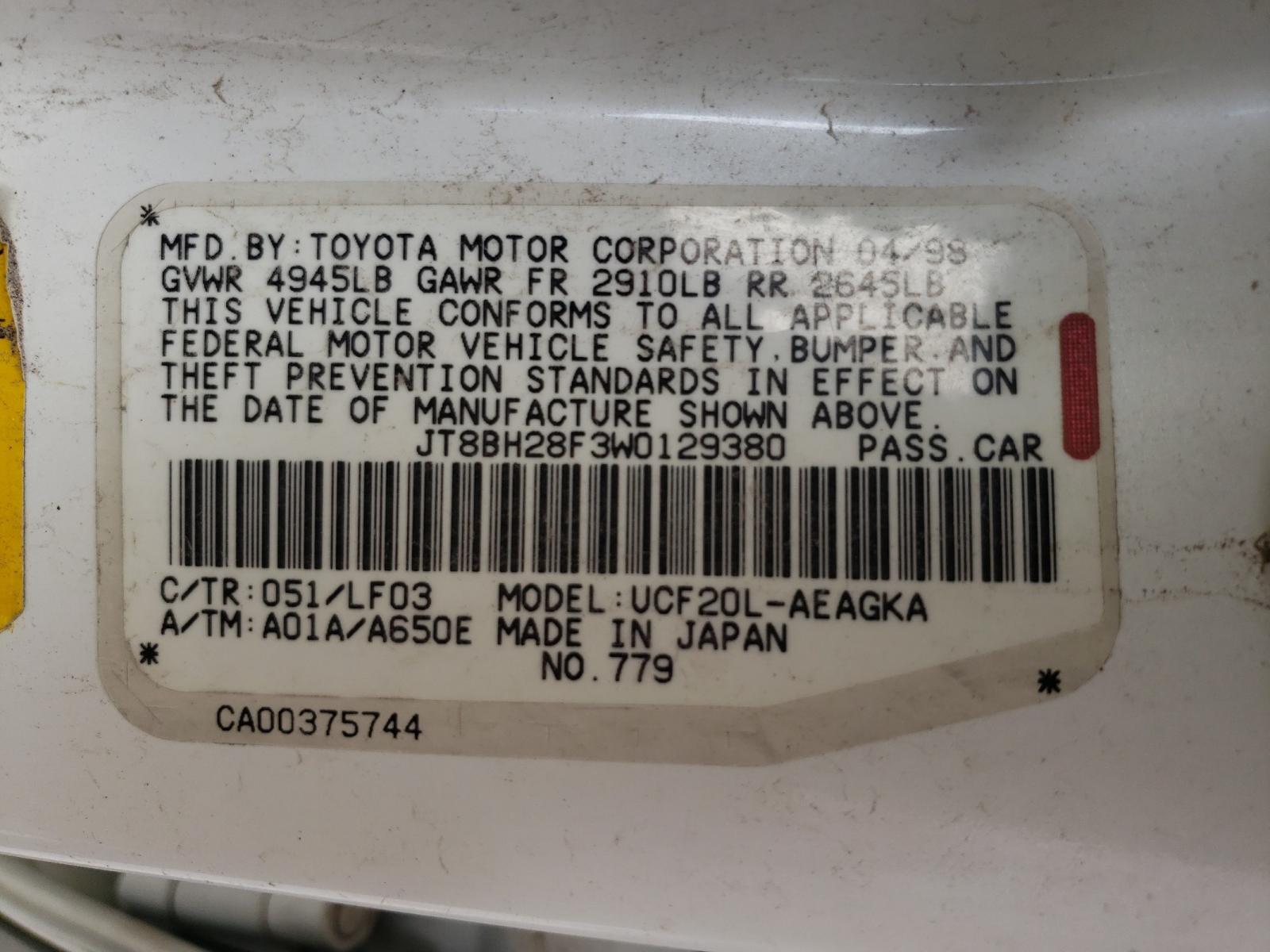 Photo 10 from auction – 1998 LEXUS LS 400 with VIN JT8BH28F3W0129380