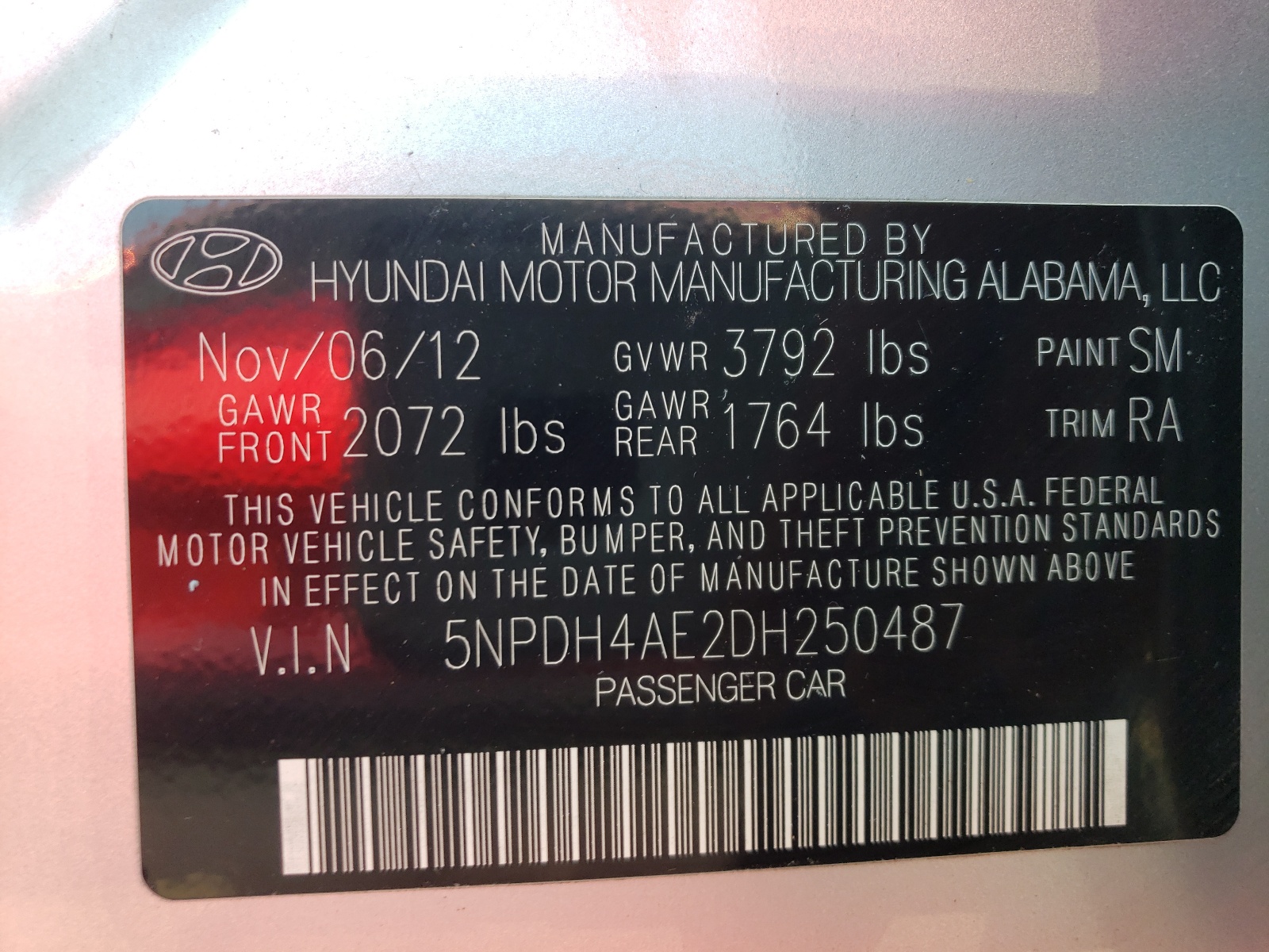 Photo 10 from auction – 2013 HYUNDAI ELANTRA GL with VIN 5NPDH4AE2DH250487