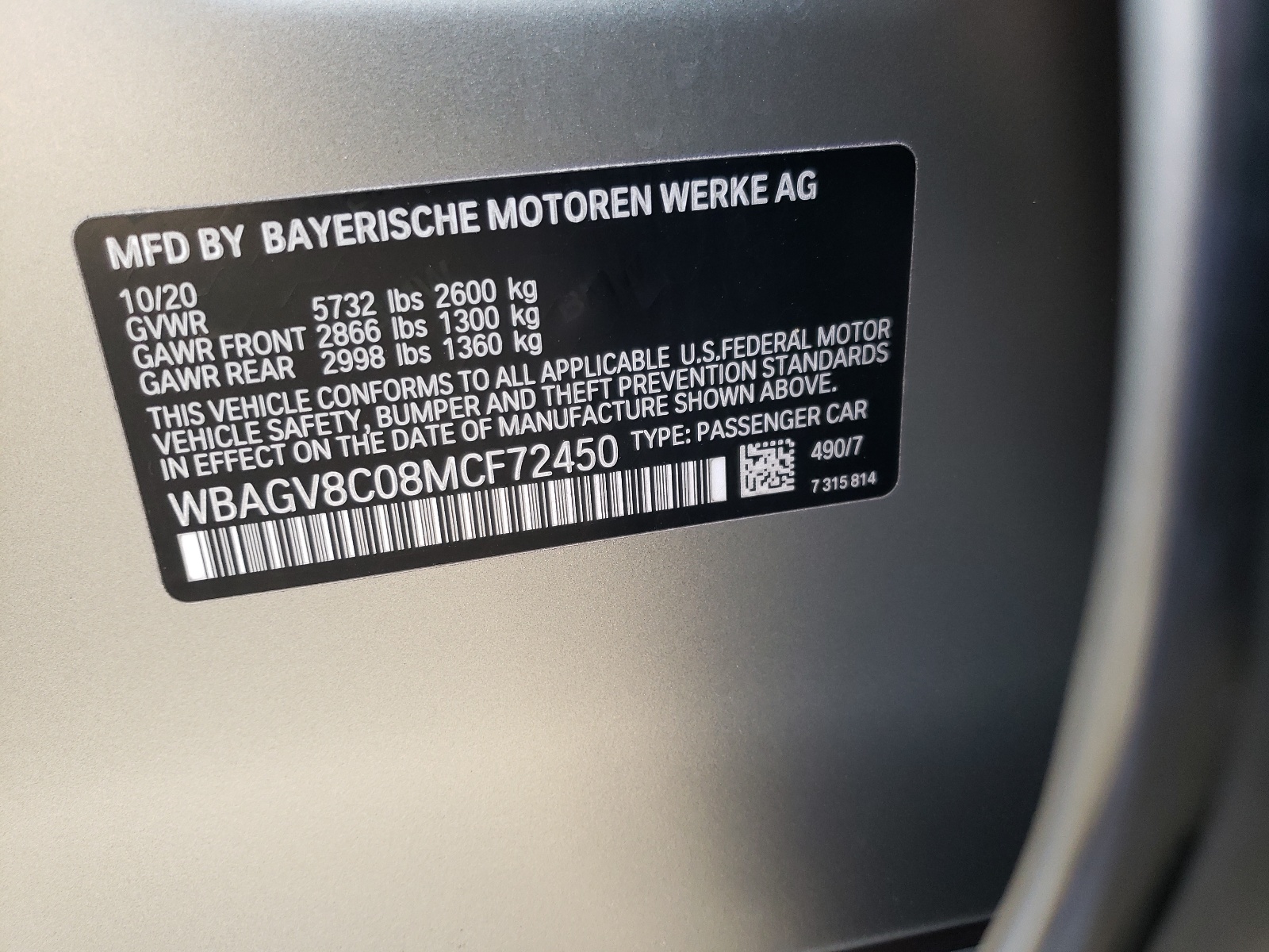 Photo 10 from auction – 2021 BMW M850XI with VIN WBAGV8C08MCF72450