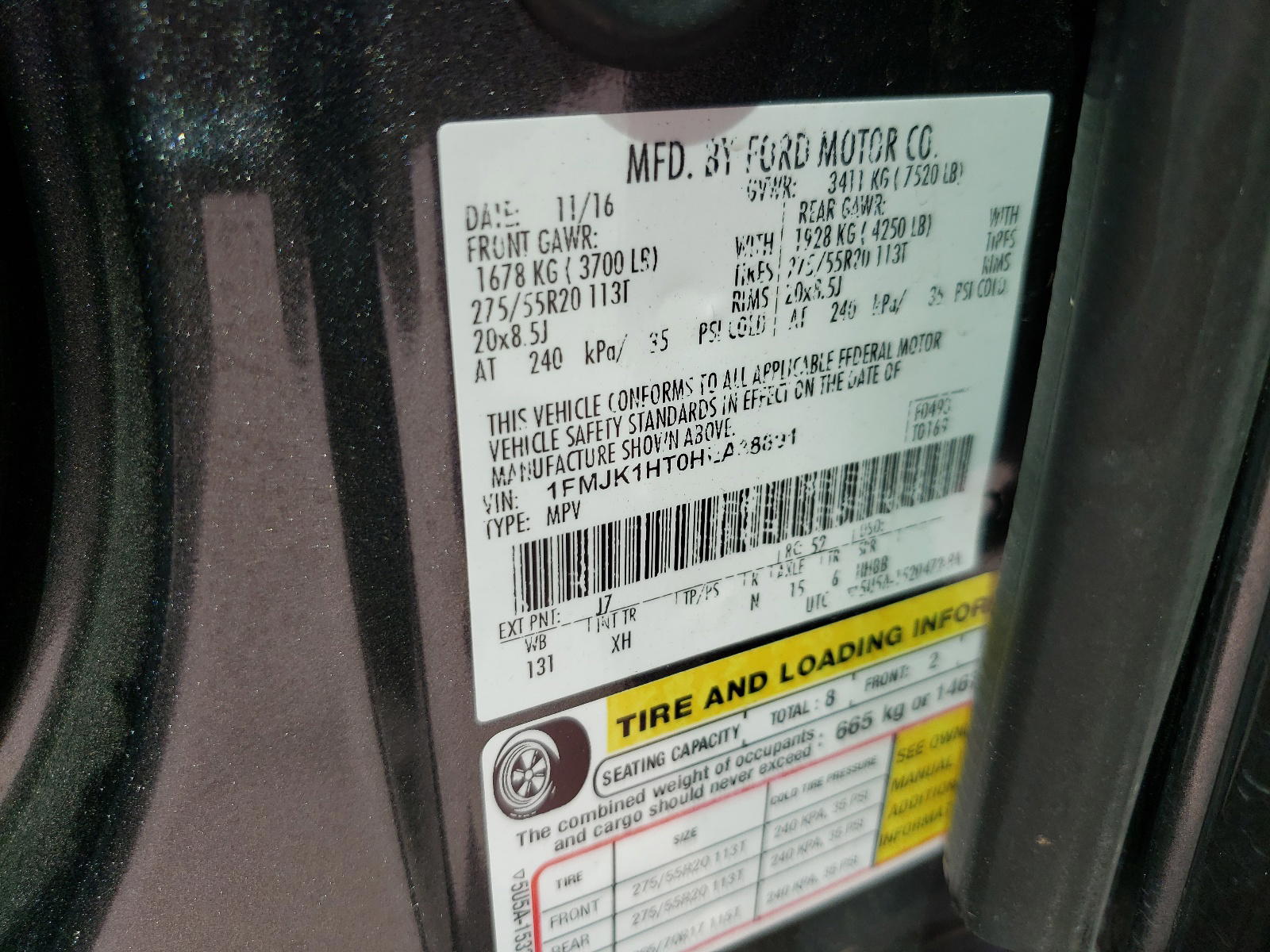 Photo 10 from auction – 2017 FORD EXPEDITION with VIN 1FMJK1HT0HEA38891