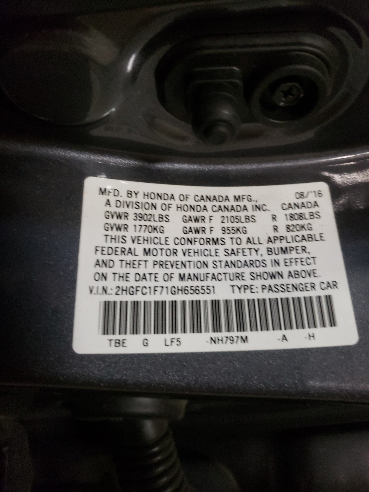 Photo 10 from auction – 2016 HONDA CIVIC EXL with VIN 2HGFC1F71GH656551