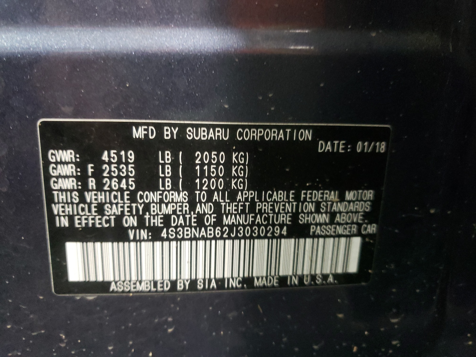 Zdjęcie 10 z aukcji – 2018 SUBARU LEGACY 2.5 z VIN 4S3BNAB62J3030294