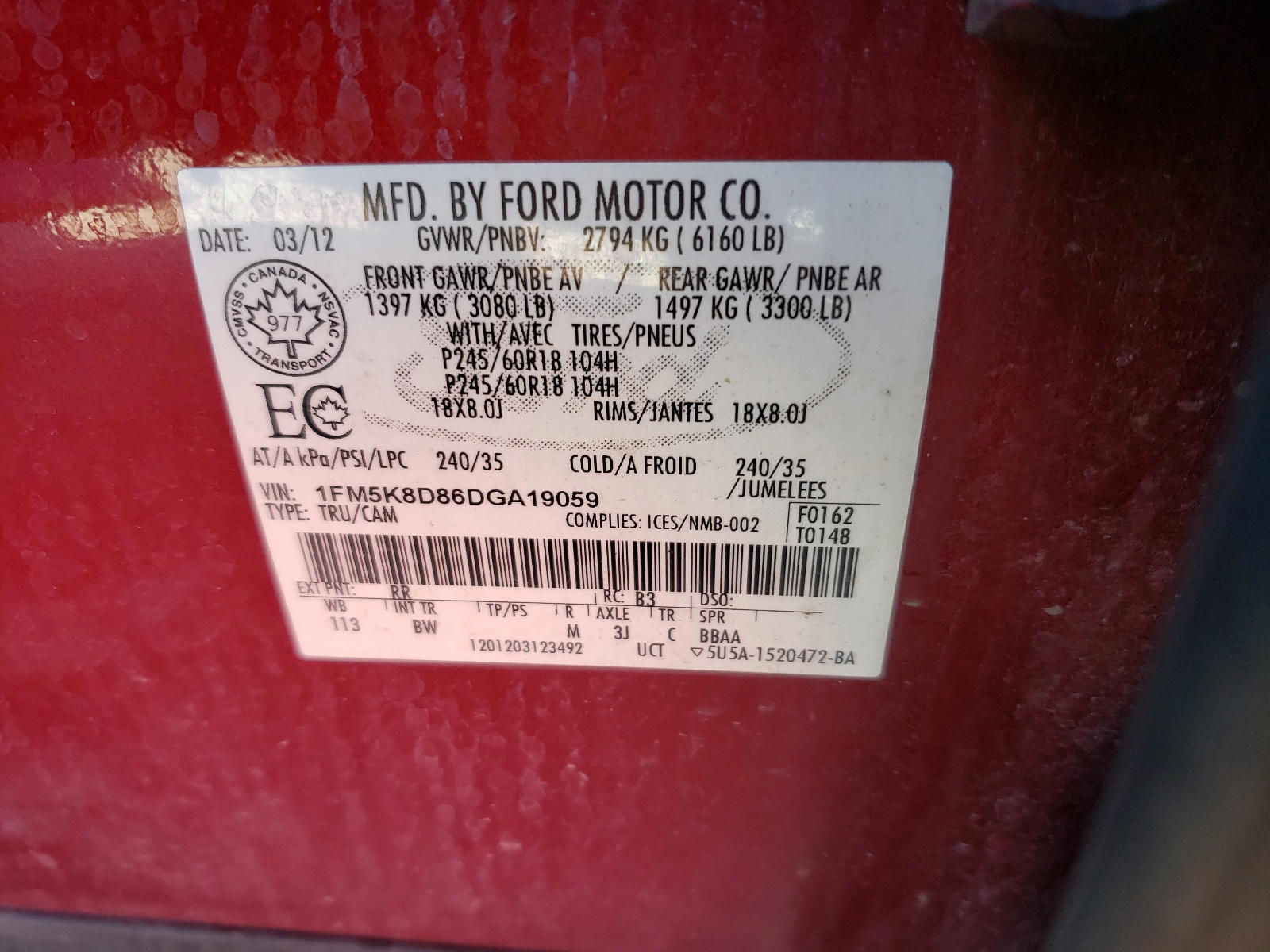 Photo 10 from auction – 2013 FORD EXPLORER X with VIN 1FM5K8D86DGA19059