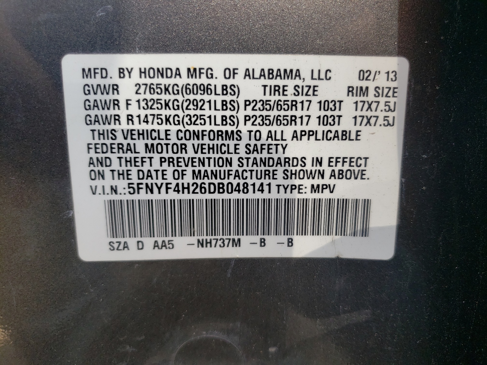 Zdjęcie 10 z aukcji – 2013 HONDA PILOT LX z VIN 5FNYF4H26DB048141