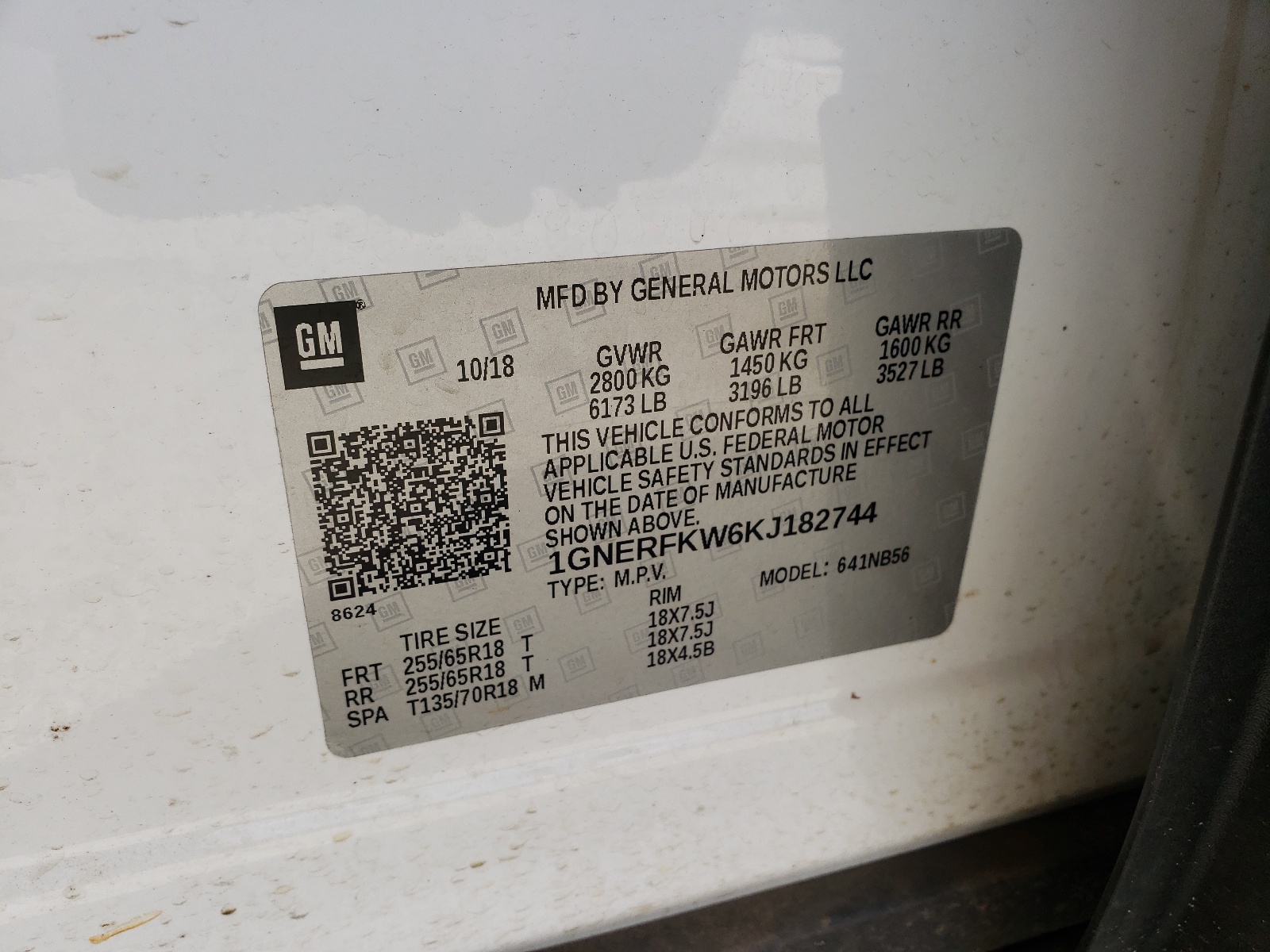 Photo 10 from auction – 2019 CHEVROLET TRAVERSE L with VIN 1GNERFKW6KJ182744
