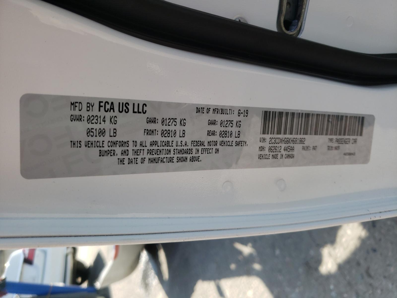 Photo 10 from auction – 2019 DODGE CHARGER GT with VIN 2C3CDXHG6KH681862