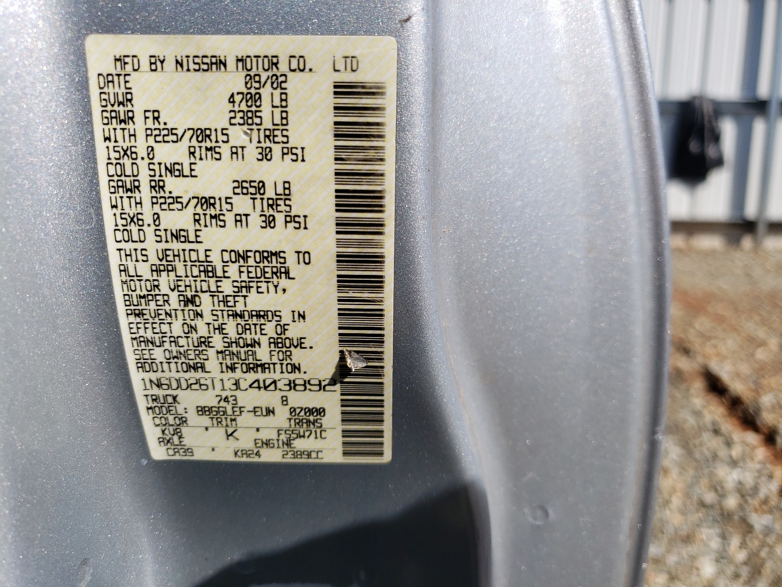 Photo 10 from auction – 2003 NISSAN FRONTIER K with VIN 1N6DD26T13C403892