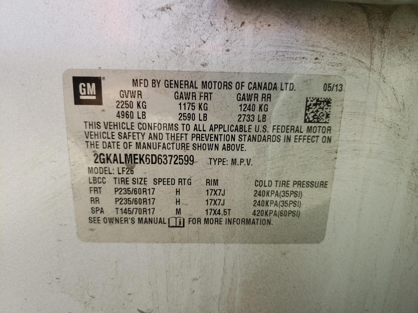 Photo 10 from auction – 2013 GMC TERRAIN SL with VIN 2GKALMEK6D6372599