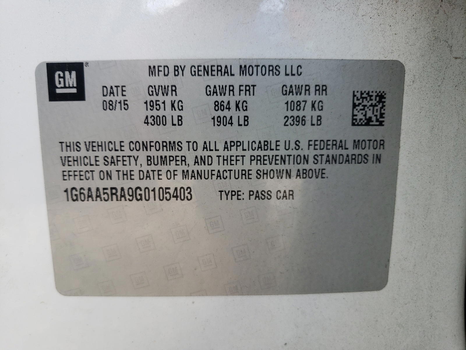 Photo 10 from auction – 2016 CADILLAC ATS with VIN 1G6AA5RA9G0105403