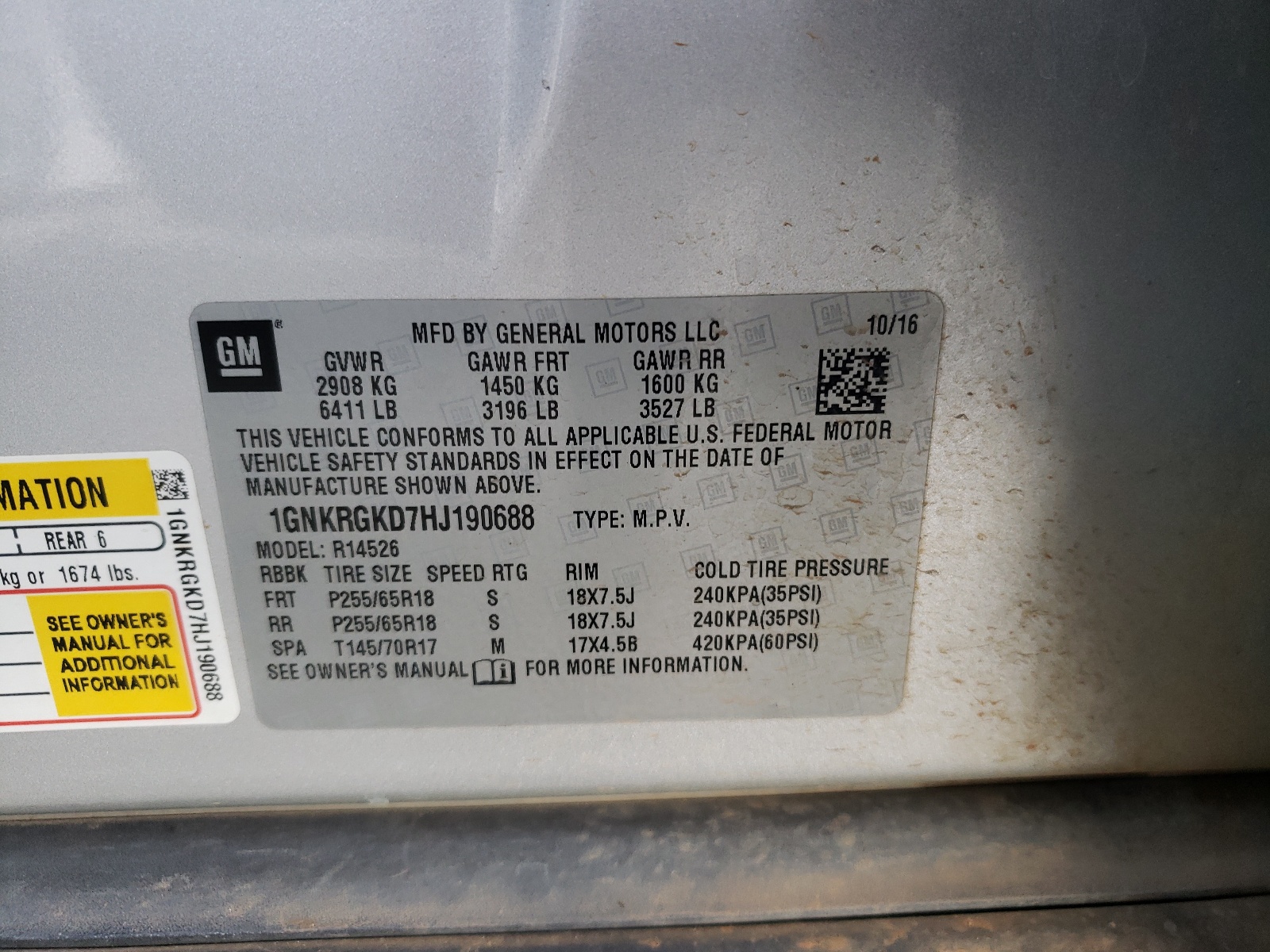 Photo 10 from auction – 2017 CHEVROLET TRAVERSE L with VIN 1GNKRGKD7HJ190688