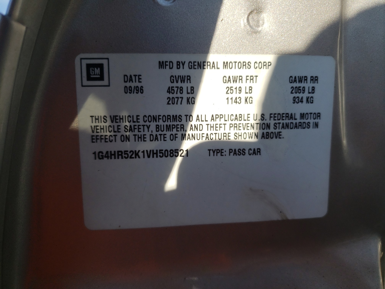 Photo 10 from auction – 1997 BUICK LESABRE LI with VIN 1G4HR52K1VH508521