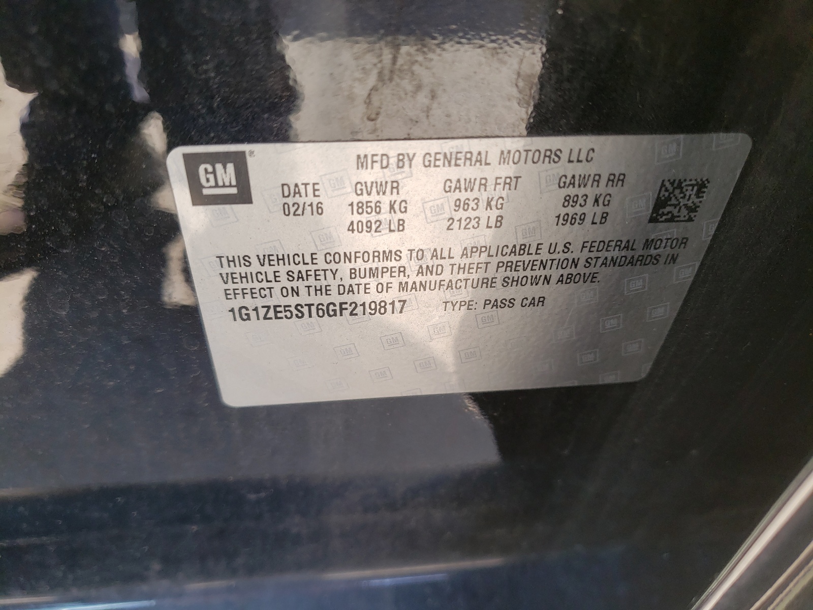 Photo 10 from auction – 2016 CHEVROLET MALIBU LT with VIN 1G1ZE5ST6GF219817