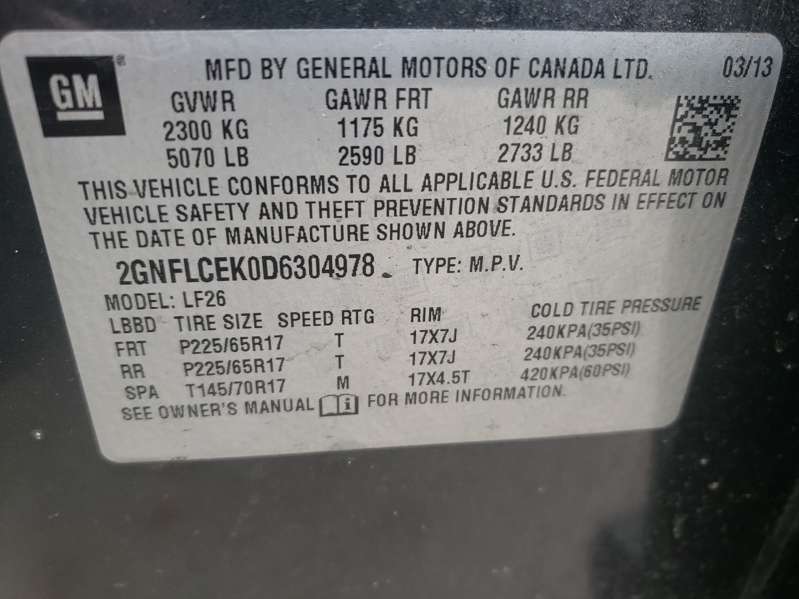 Zdjęcie 10 z aukcji – 2013 CHEVROLET EQUINOX LS z VIN 2GNFLCEK0D6304978