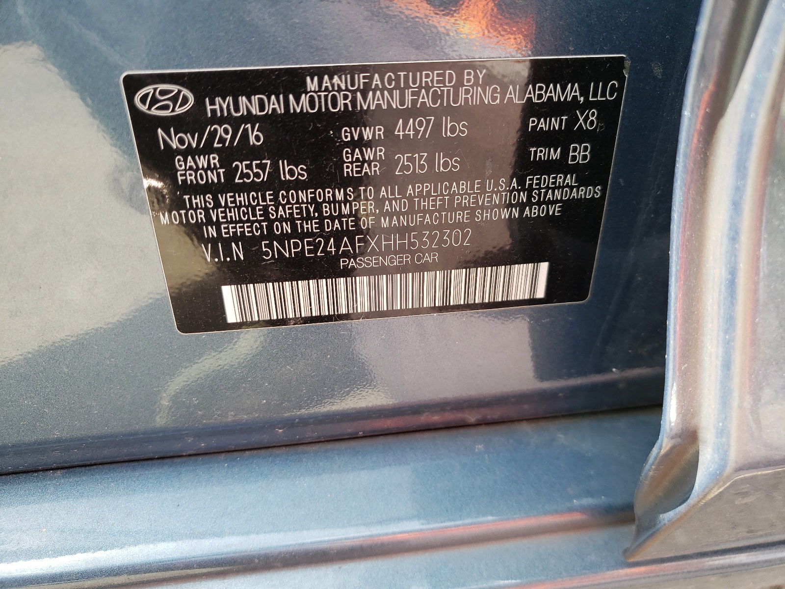 Photo 10 from auction – 2017 HYUNDAI SONATA SE with VIN 5NPE24AFXHH532302