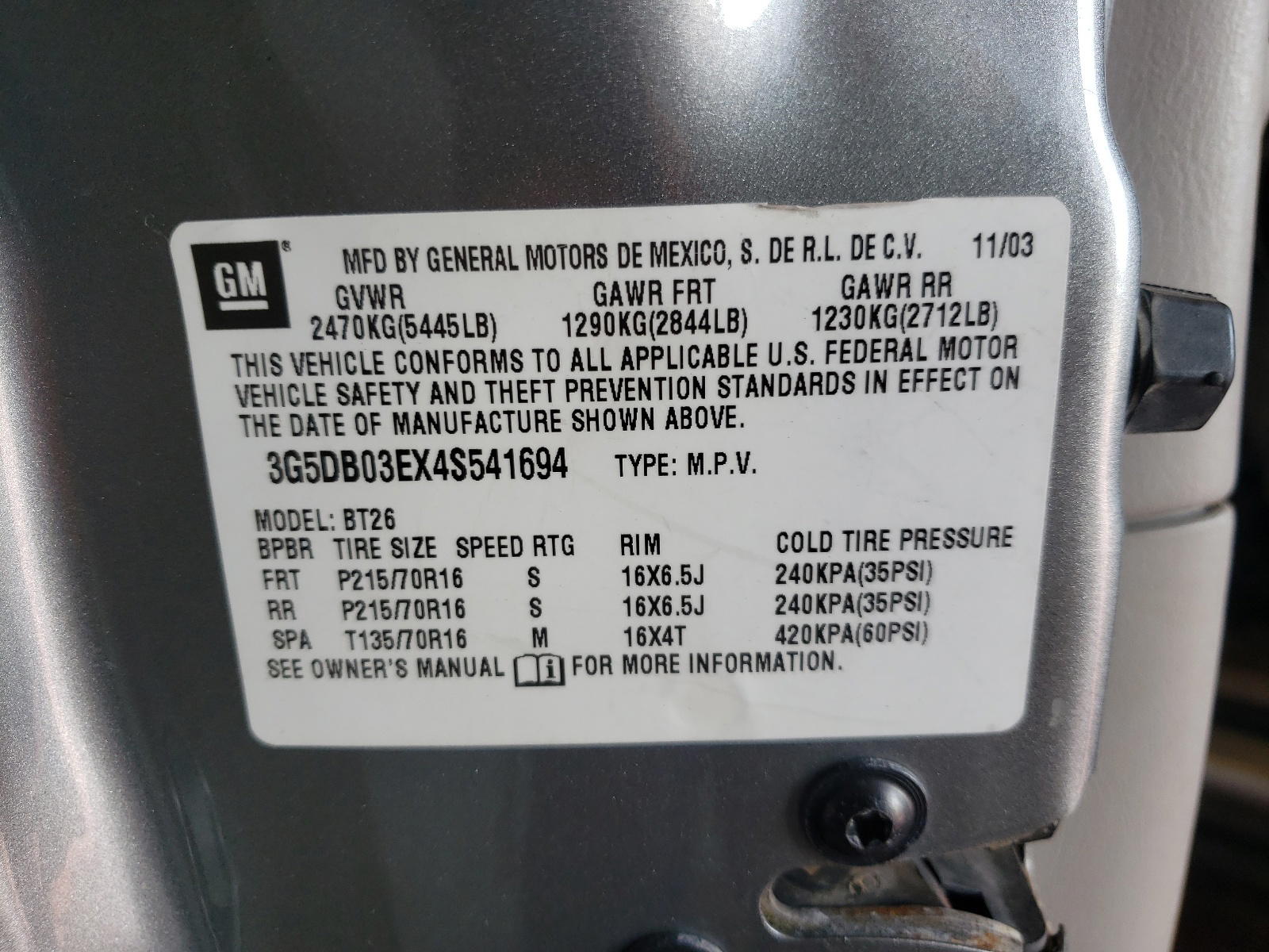 Photo 10 from auction – 2004 BUICK RENDEZVOUS with VIN 3G5DB03EX4S541694