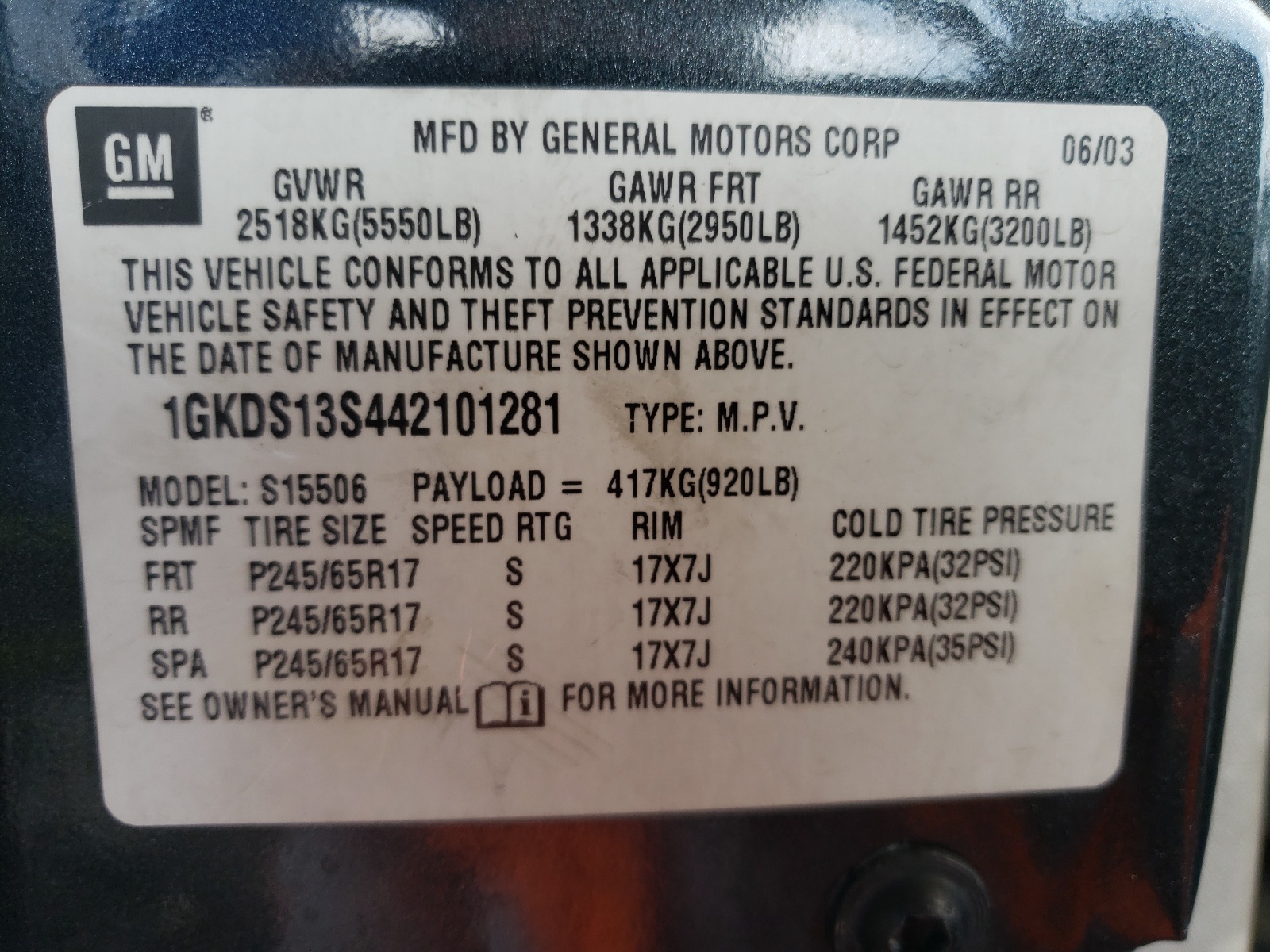 Photo 10 from auction – 2004 GMC ENVOY with VIN 1GKDS13S442101281