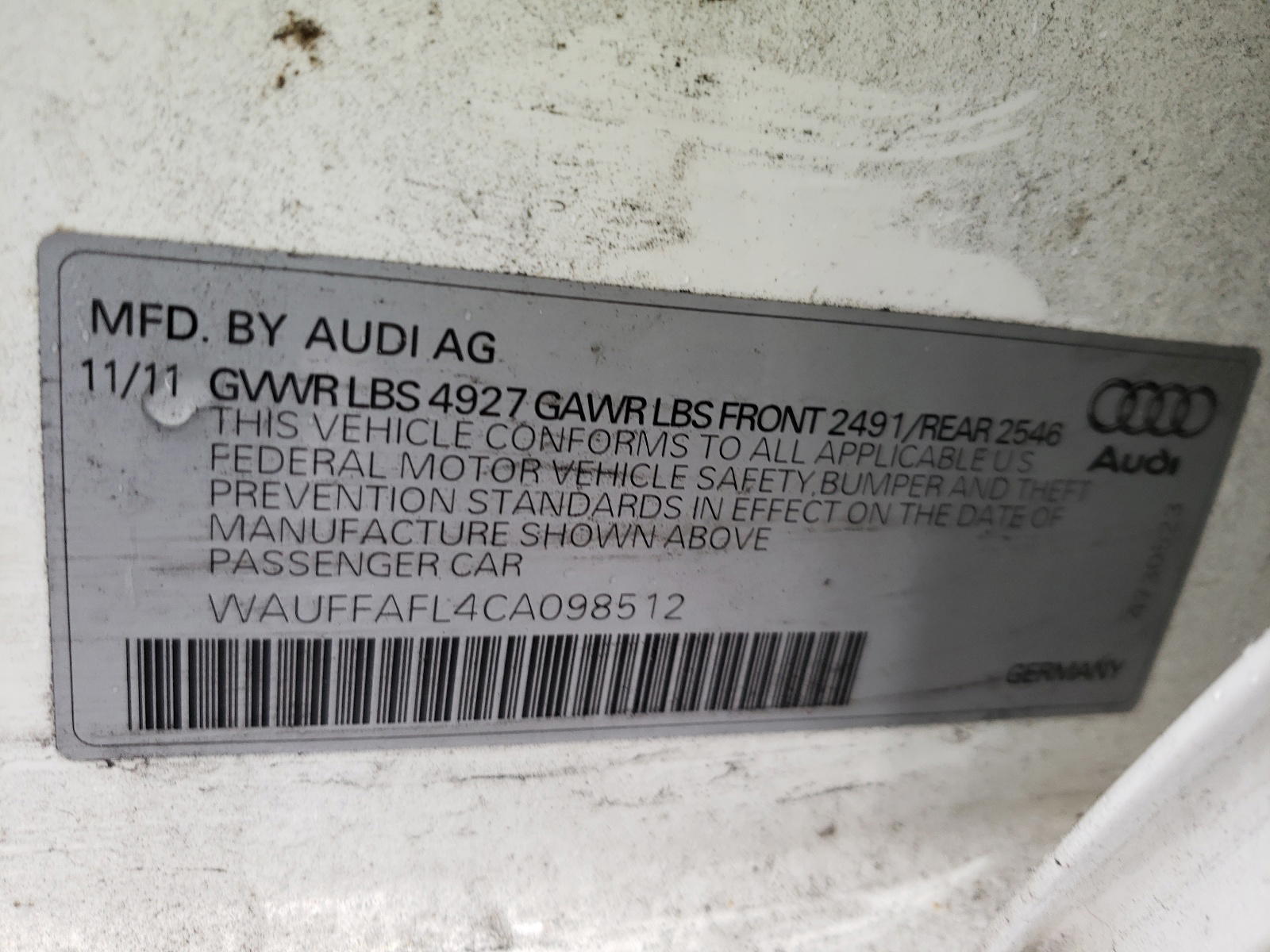 Photo 10 from auction – 2012 AUDI A4 PREMIUM with VIN WAUFFAFL4CA098512