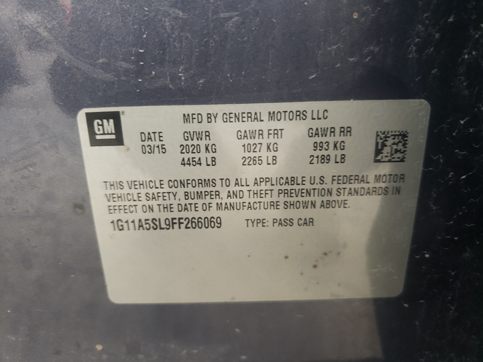 Photo 10 from auction – 2015 CHEVROLET MALIBU LS with VIN 1G11A5SL9FF266069