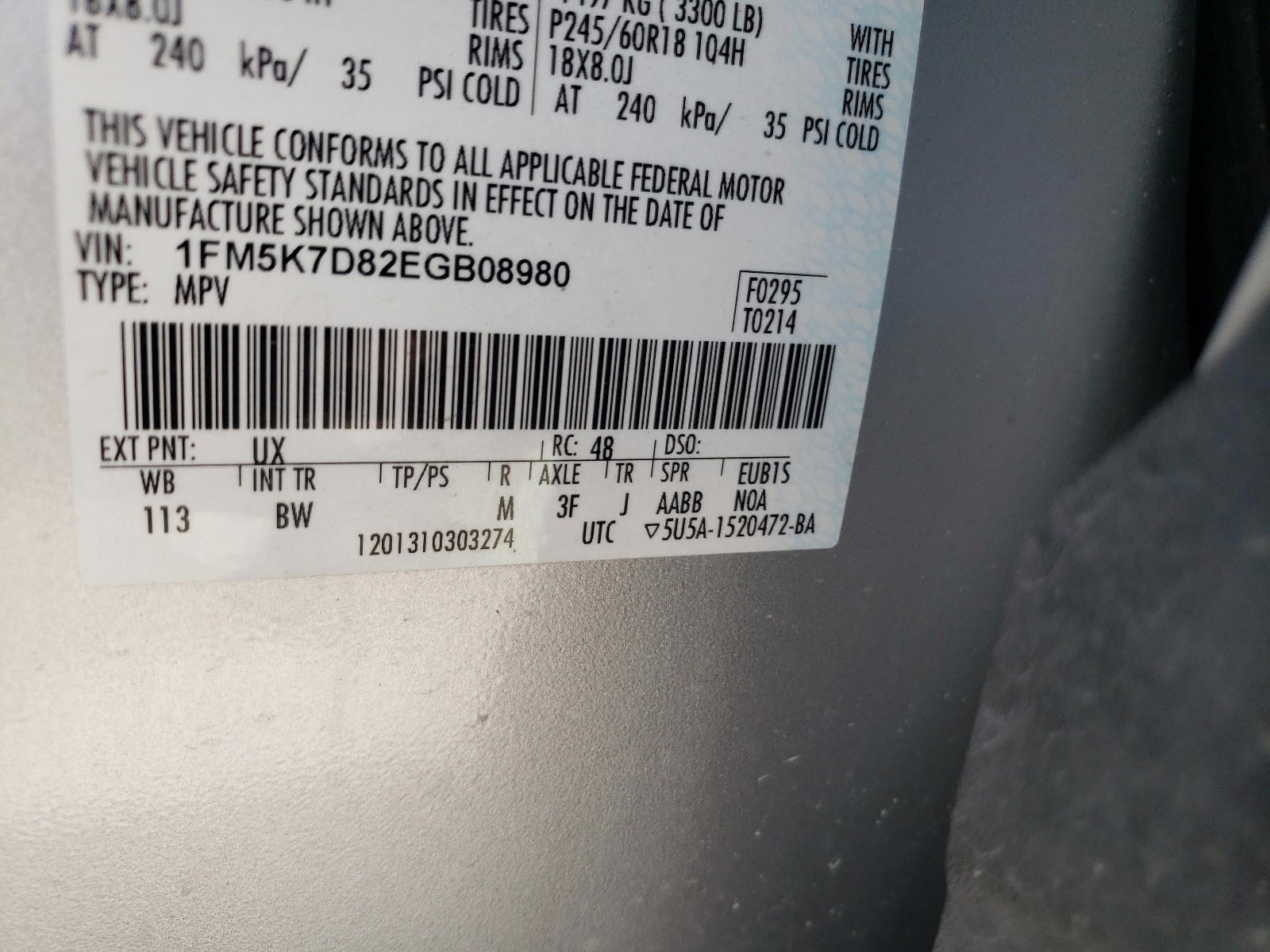 Photo 10 from auction – 2014 FORD EXPLORER X with VIN 1FM5K7D82EGB08980