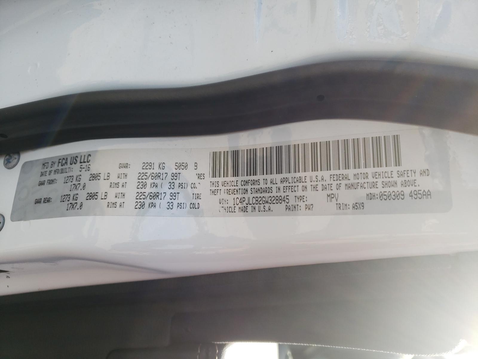 Photo 10 from auction – 2016 JEEP CHEROKEE L with VIN 1C4PJLCB2GW328845