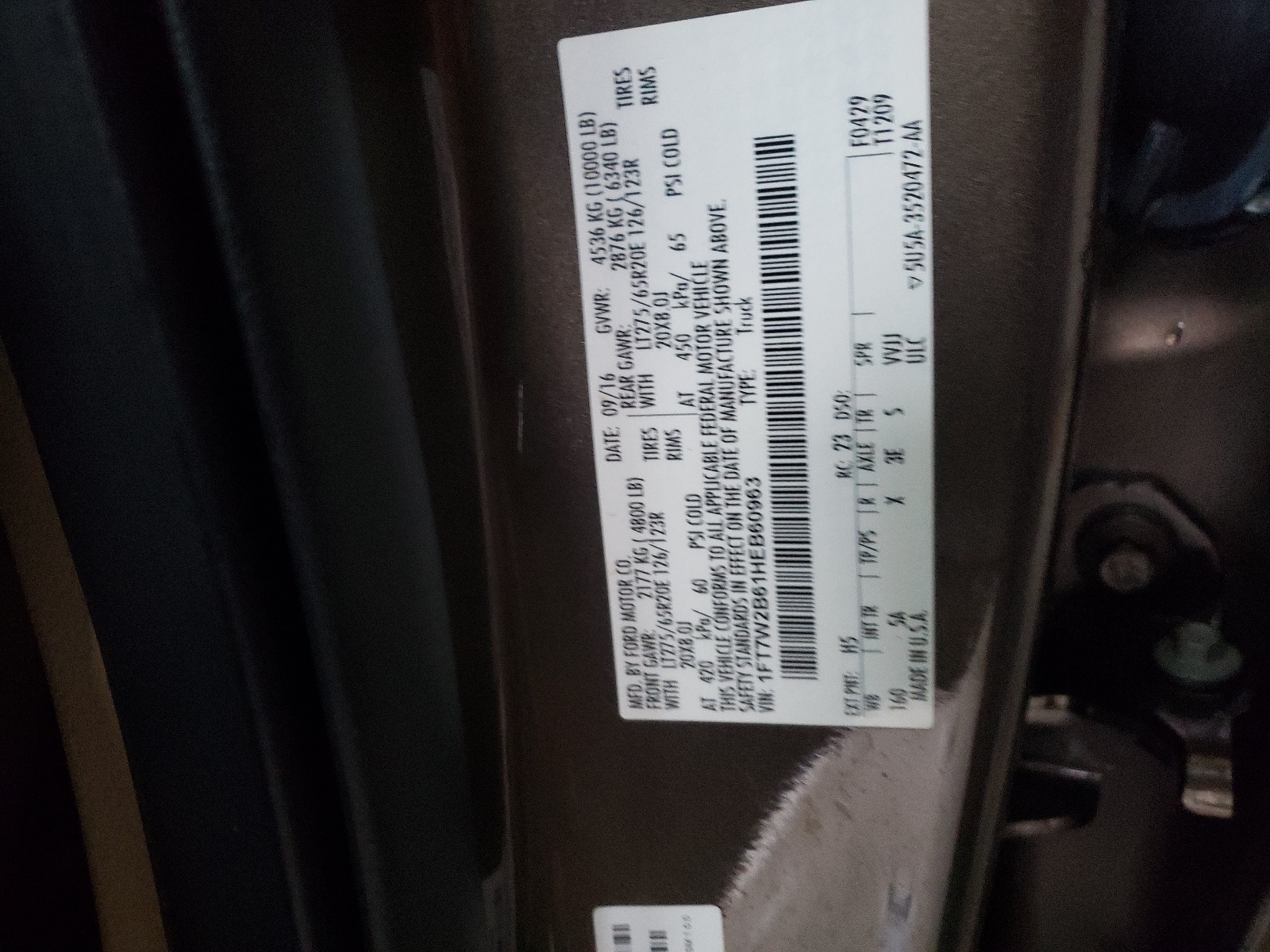 صورة رقم 10 من المزاد - 2017 FORD F250 SUPER مع VIN 1FT7W2B61HEB60963