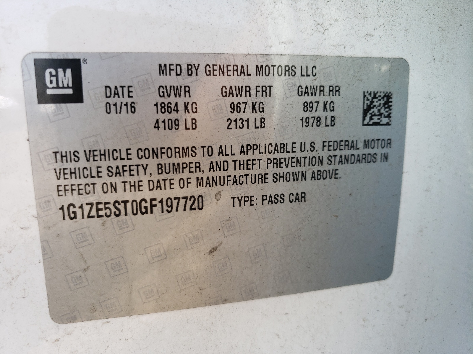 Photo 10 from auction – 2016 CHEVROLET MALIBU LT with VIN 1G1ZE5ST0GF197720