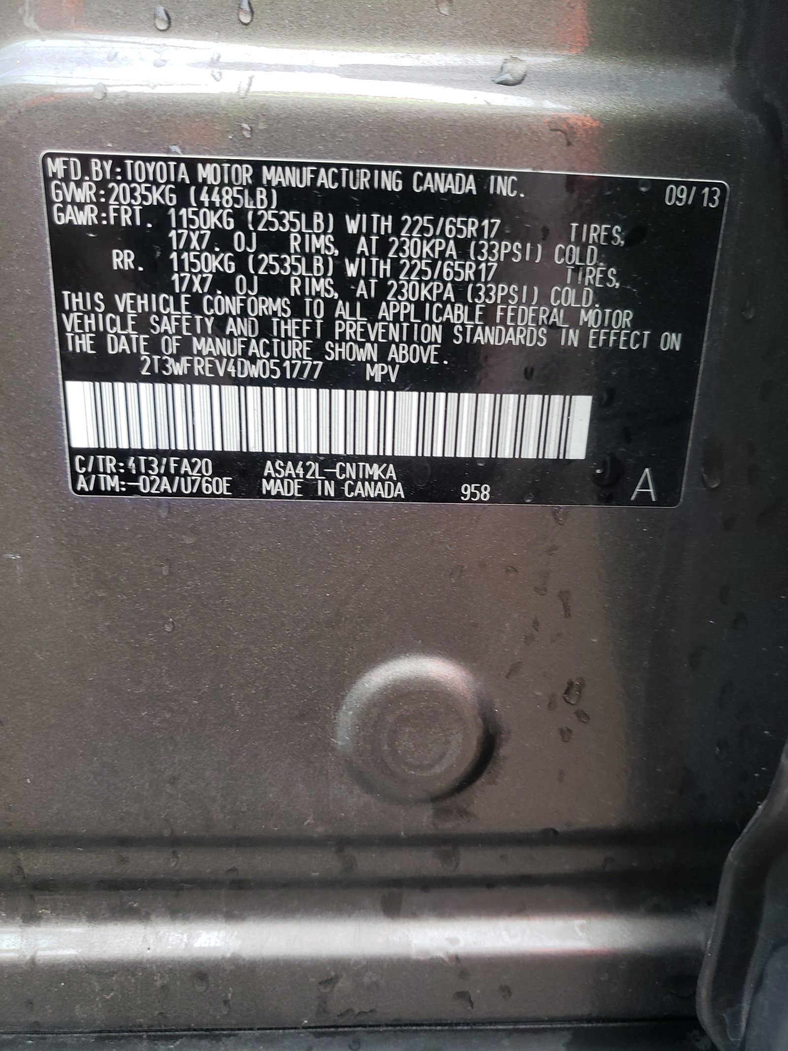 Photo 10 from auction – 2013 TOYOTA RAV4 XLE with VIN 2T3WFREV4DW051777