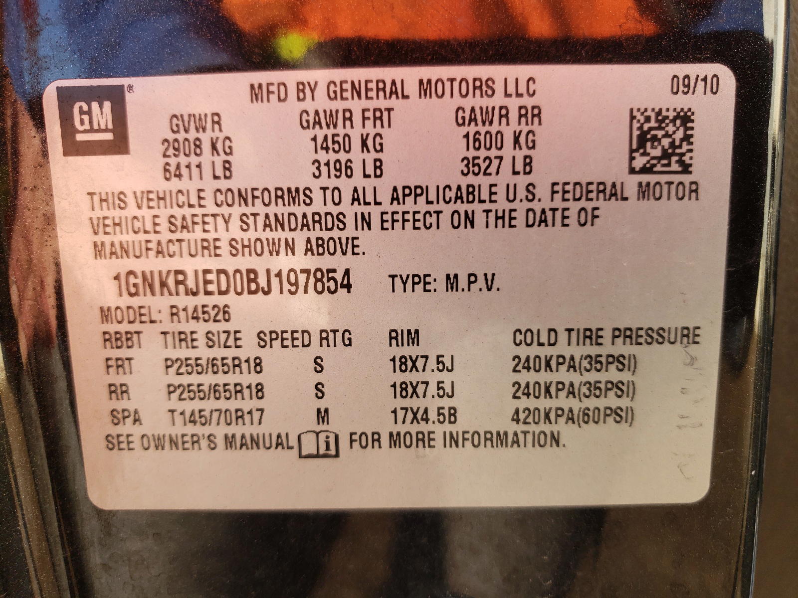 Photo 10 from auction – 2011 CHEVROLET TRAVERSE L with VIN 1GNKRJED0BJ197854