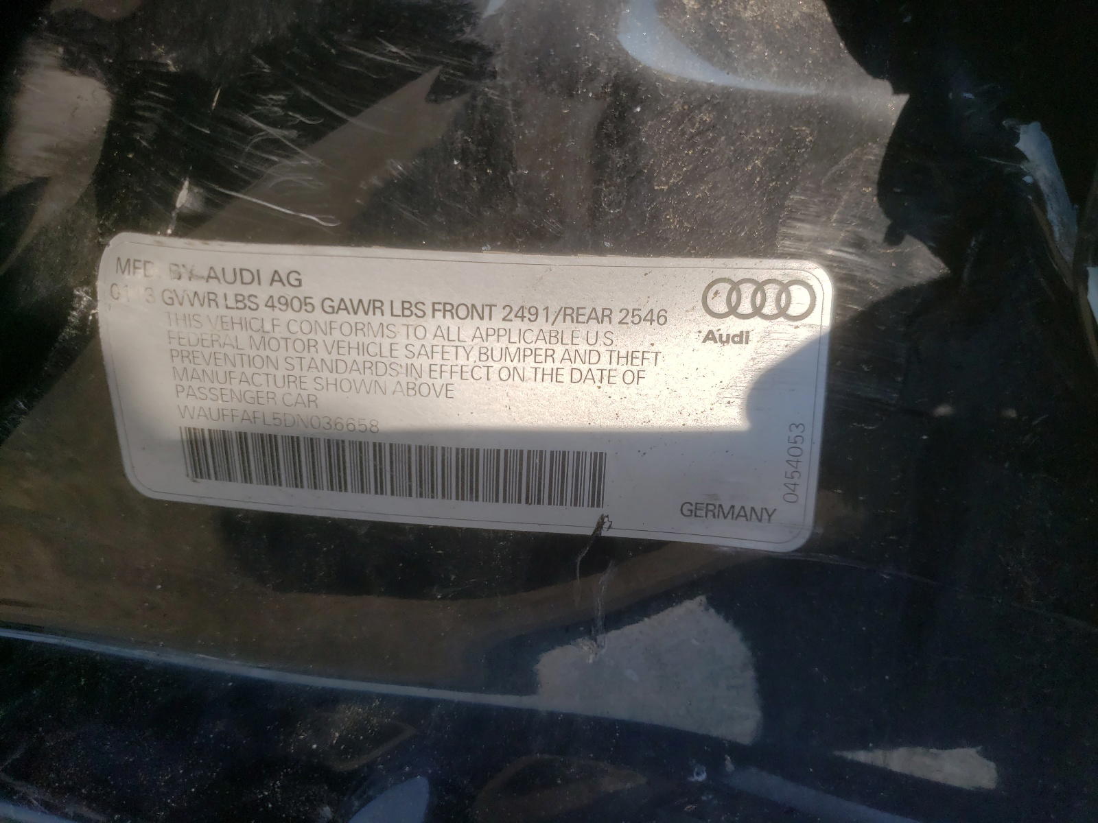 Photo 10 from auction – 2013 AUDI A4 PREMIUM with VIN WAUFFAFL5DN036658