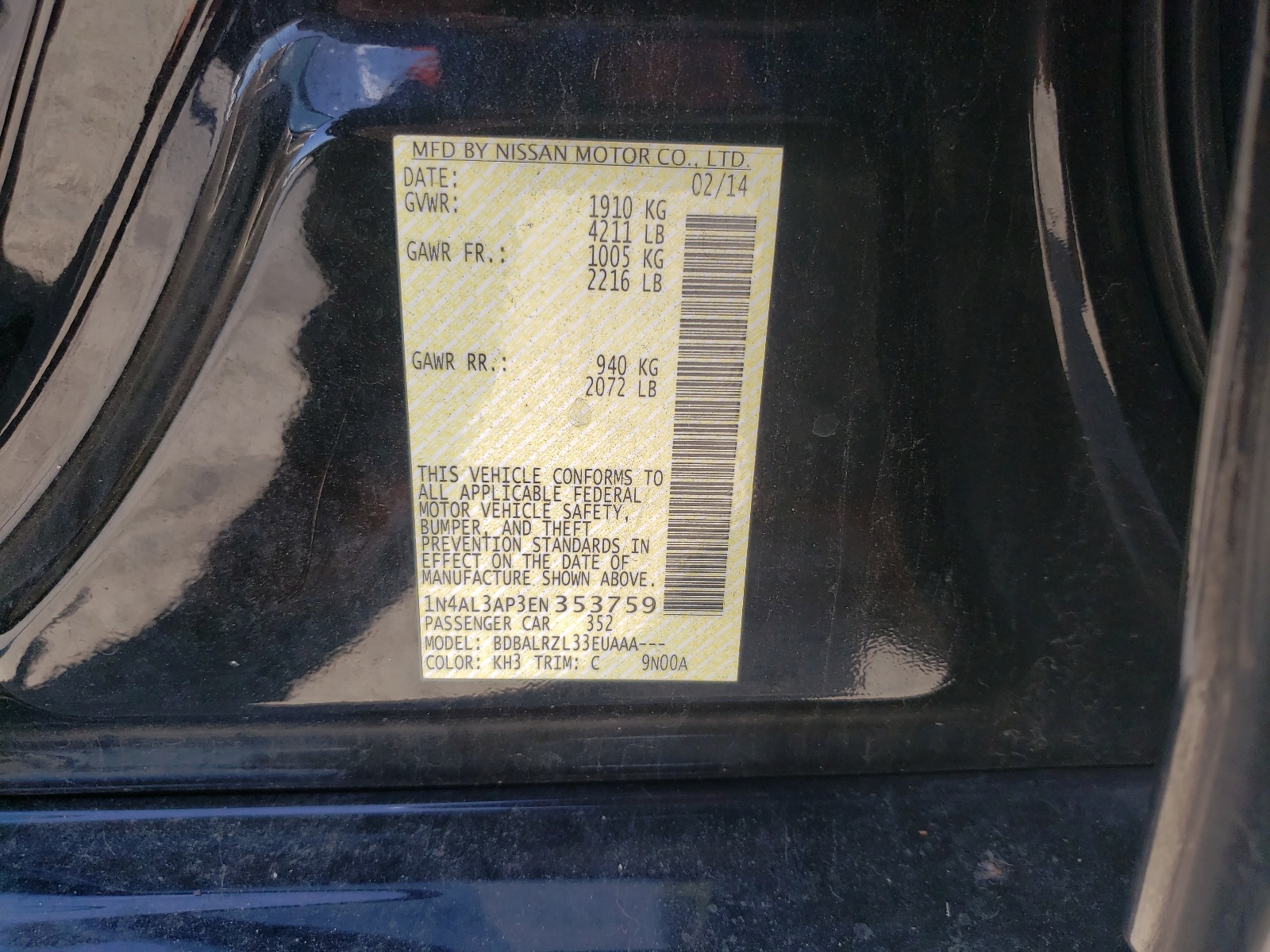 Photo 10 from auction – 2014 NISSAN ALTIMA with VIN 1N4AL3AP3EN353759
