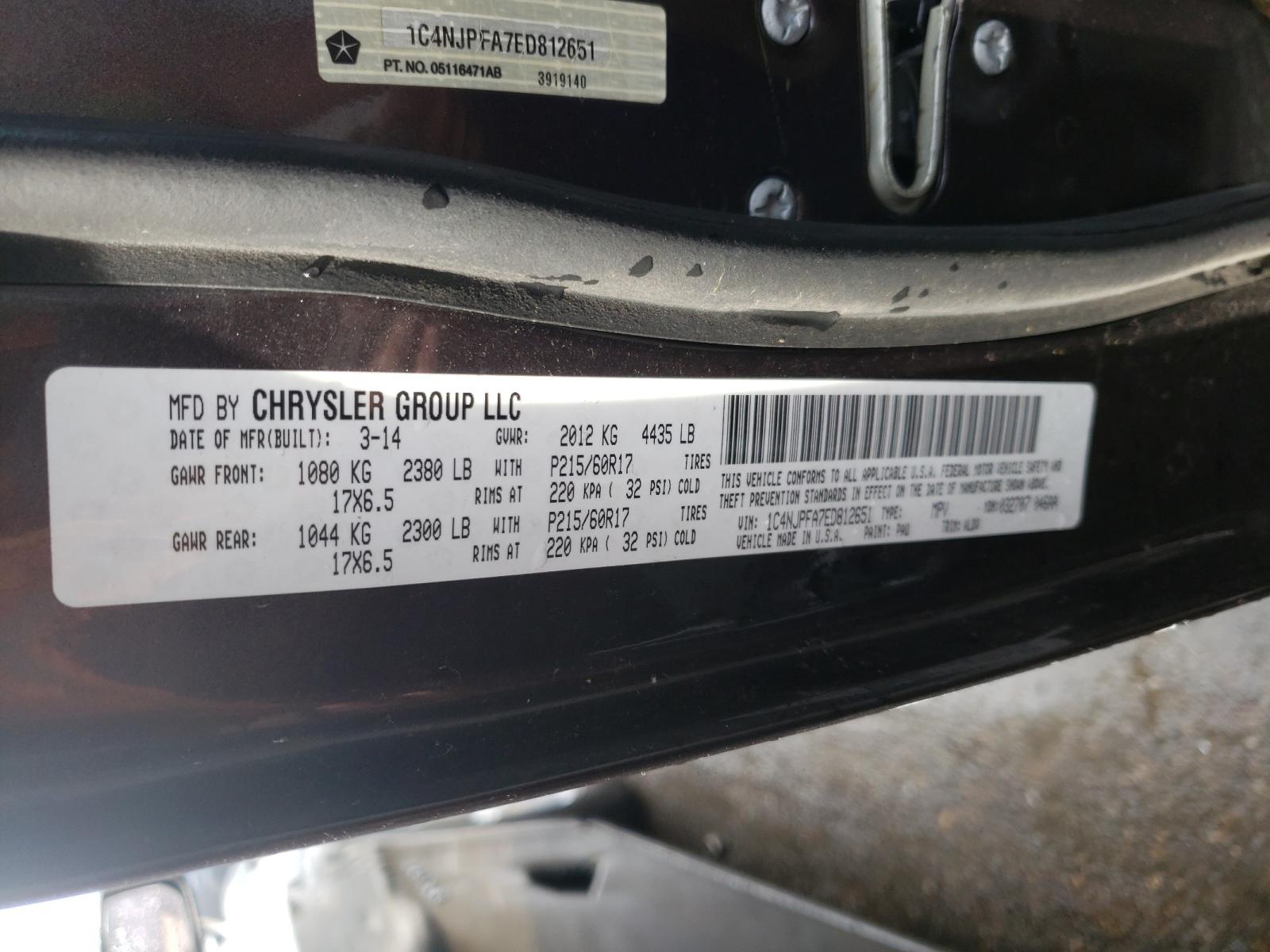 Photo 10 from auction – 2014 JEEP PATRIOT LA with VIN 1C4NJPFA7ED812651