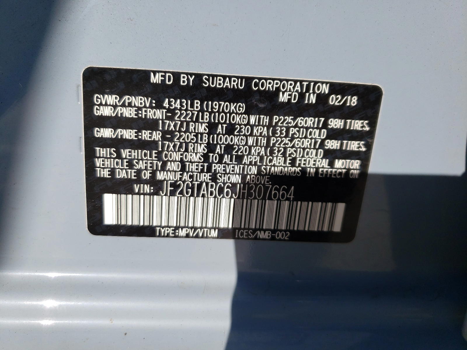 Photo 10 from auction – 2018 SUBARU CROSSTREK with VIN JF2GTABC6JH307664