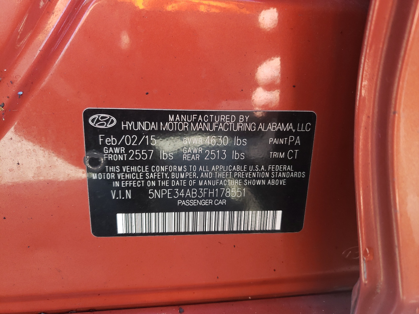 Photo 10 from auction – 2015 HYUNDAI SONATA SPO with VIN 5NPE34AB3FH178551