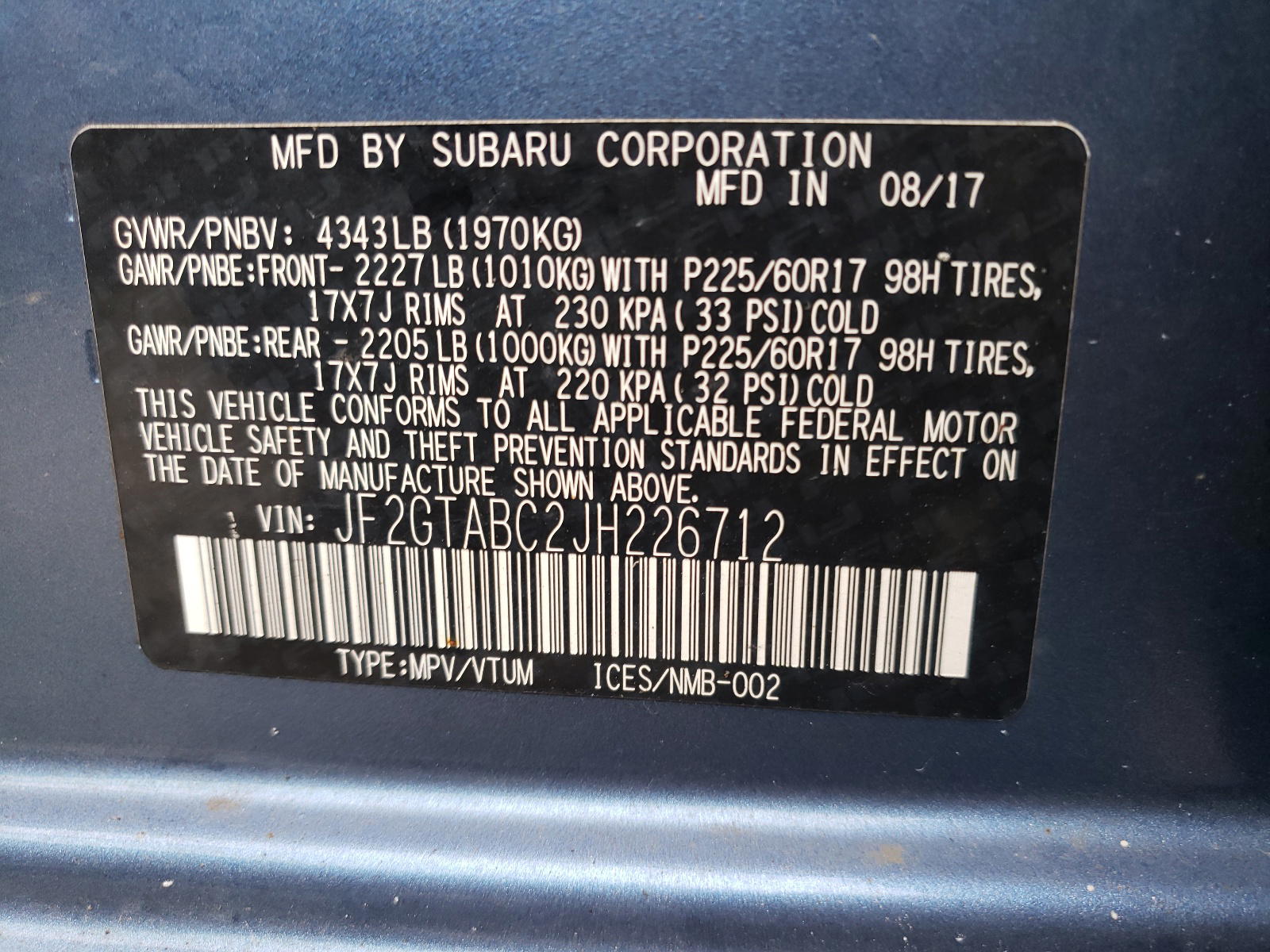 Photo 10 from auction – 2018 SUBARU CROSSTREK with VIN JF2GTABC2JH226712