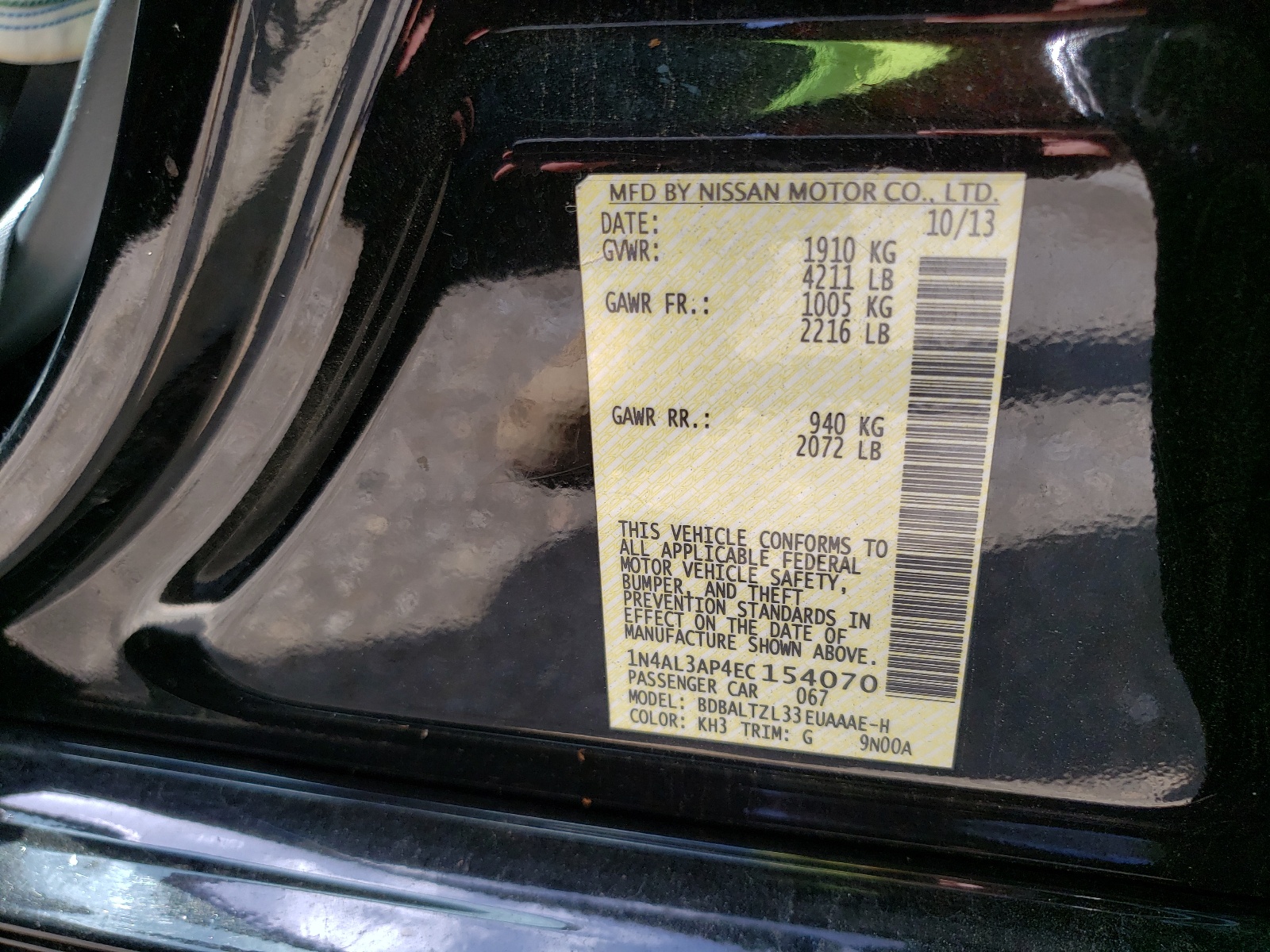Photo 10 from auction – 2014 NISSAN ALTIMA 2.5 with VIN 1N4AL3AP4EC154070