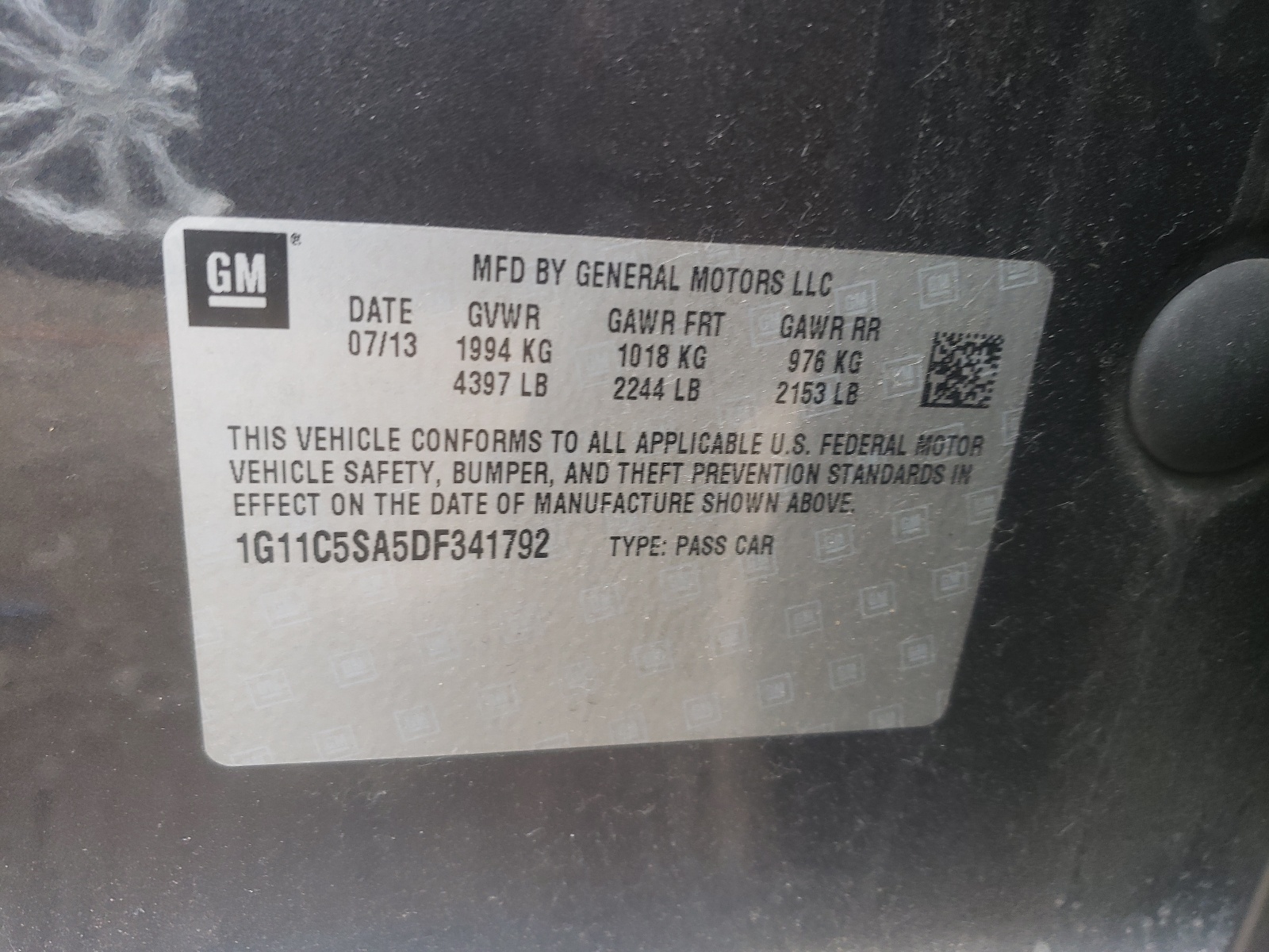 Photo 10 from auction – 2013 CHEVROLET MALIBU 1LT with VIN 1G11C5SA5DF341792