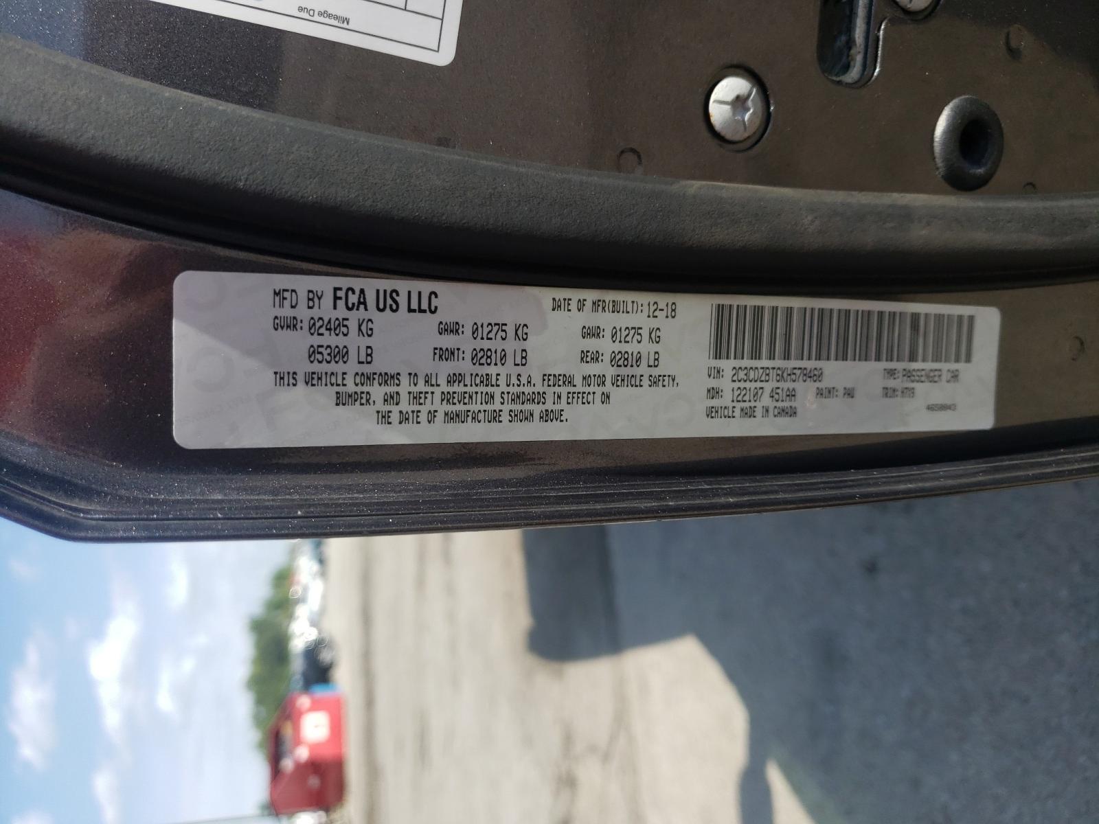 Photo 10 from auction – 2019 DODGE CHALLENGER with VIN 2C3CDZBT6KH578460