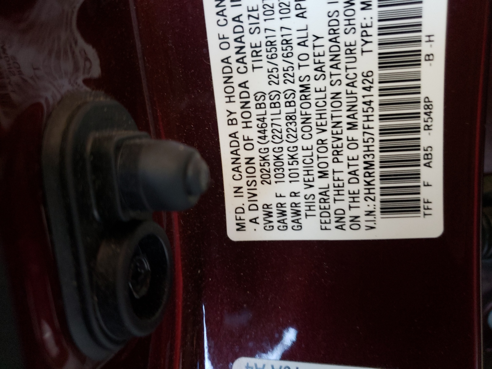 Photo 10 from auction – 2015 HONDA CR-V EX with VIN 2HKRM3H57FH541426