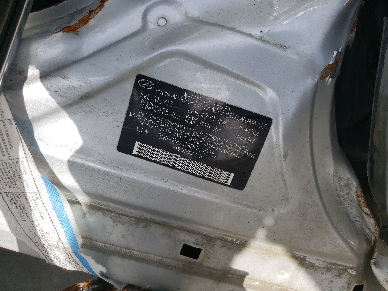 Photo 10 from auction – 2013 HYUNDAI SONATA GLS with VIN 5NPEB4AC8DH690752