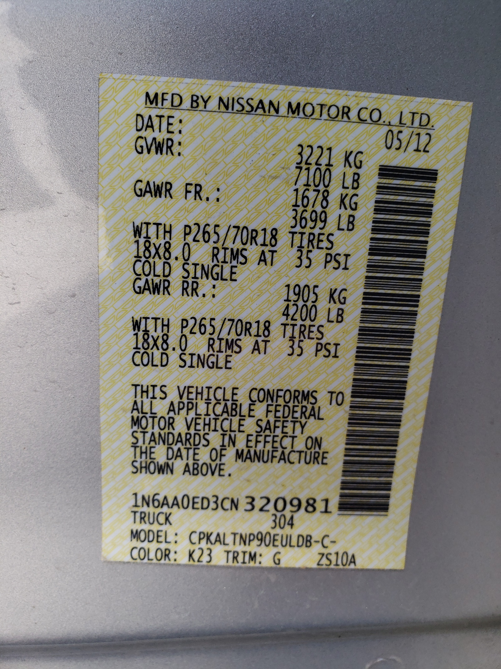 Photo 10 from auction – 2012 NISSAN TITAN S with VIN 1N6AA0ED3CN320981