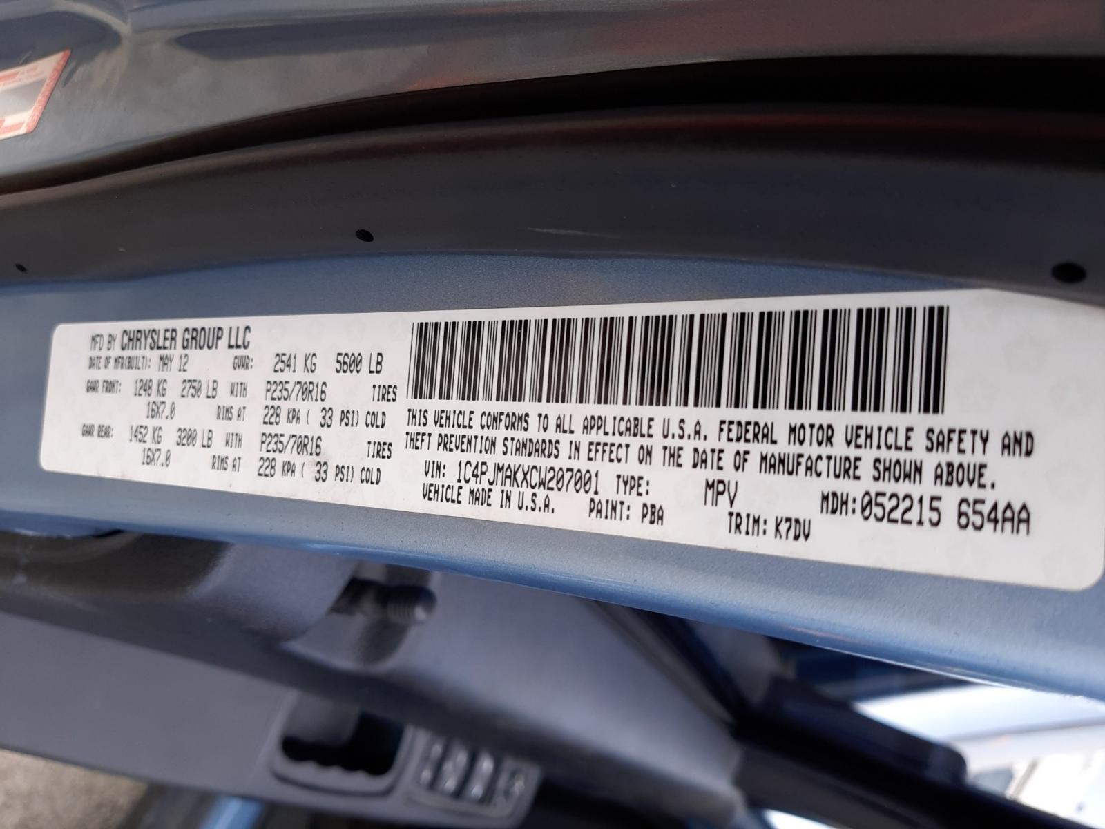 Photo 10 from auction – 2012 JEEP LIBERTY SP with VIN 1C4PJMAKXCW207001