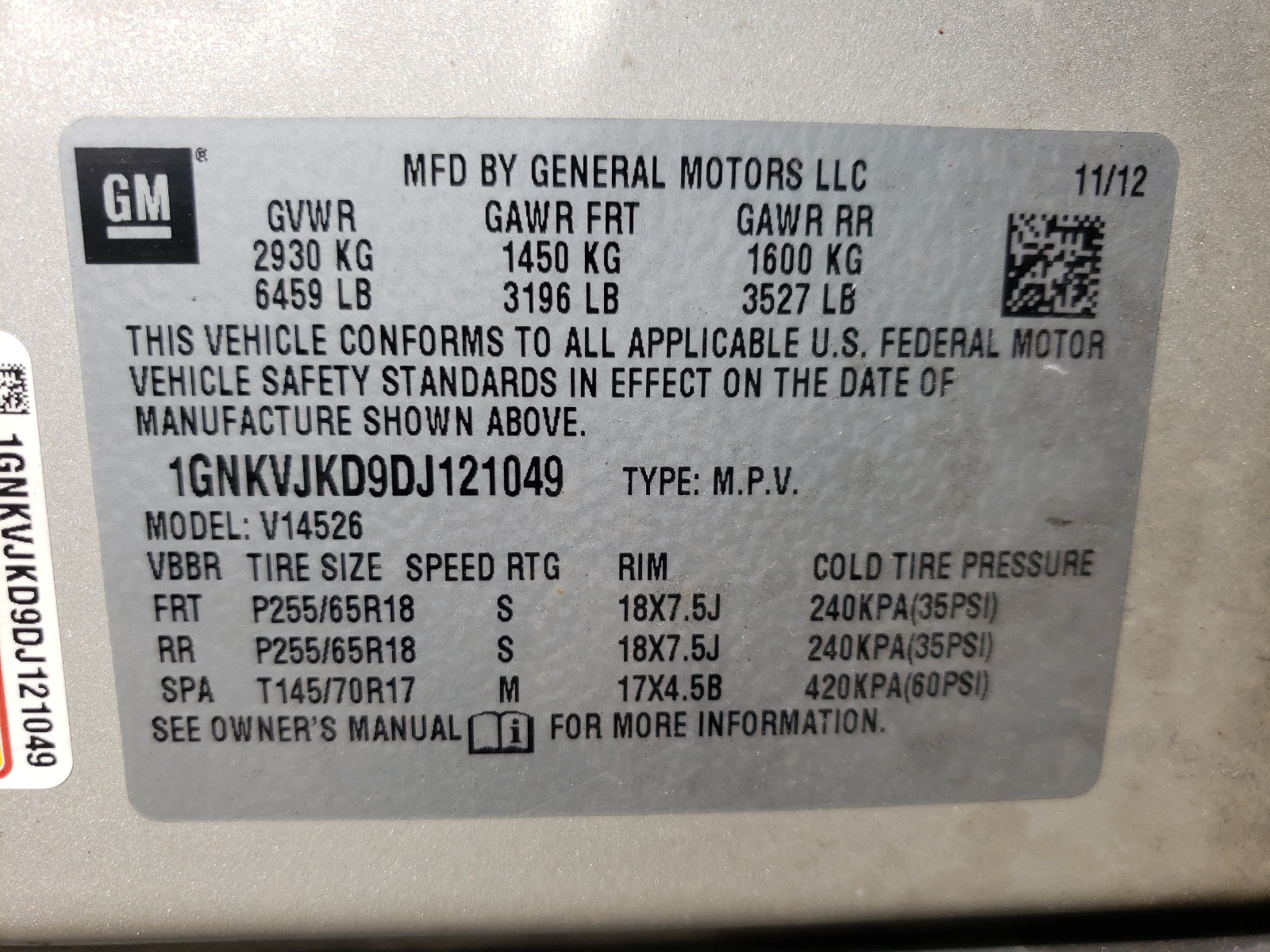 Photo 10 from auction – 2013 CHEVROLET TRAVERSE L with VIN 1GNKVJKD9DJ121049