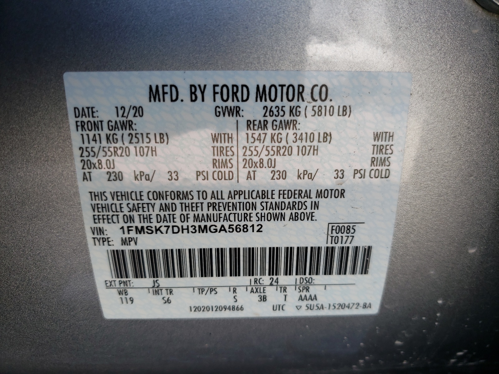 Photo 10 from auction – 2021 FORD EXPLORER X with VIN 1FMSK7DH3MGA56812