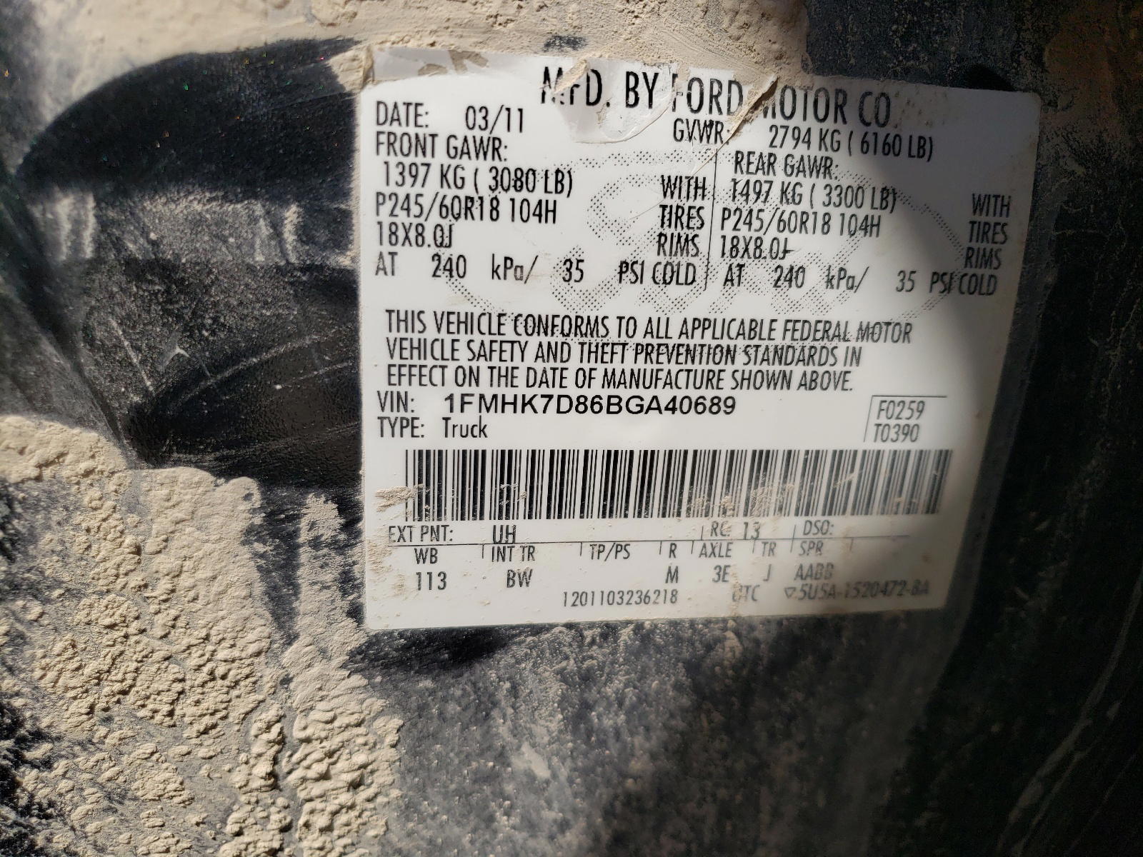 Photo 10 from auction – 2011 FORD EXPLORER X with VIN 1FMHK7D86BGA40689